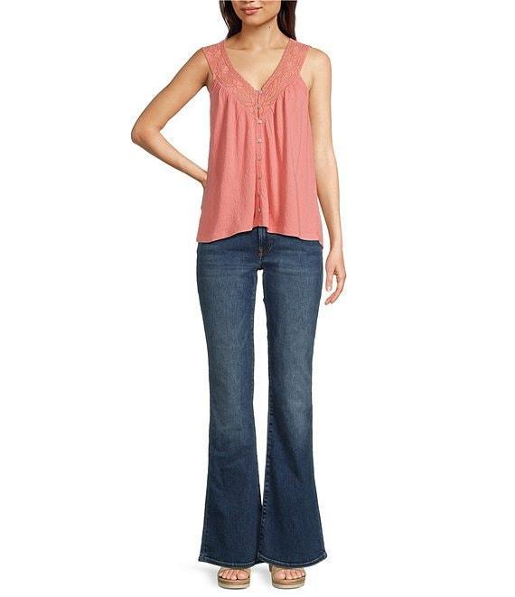 Lucky Brand V-Neck Sleeveless Lace Trim Top Product Image