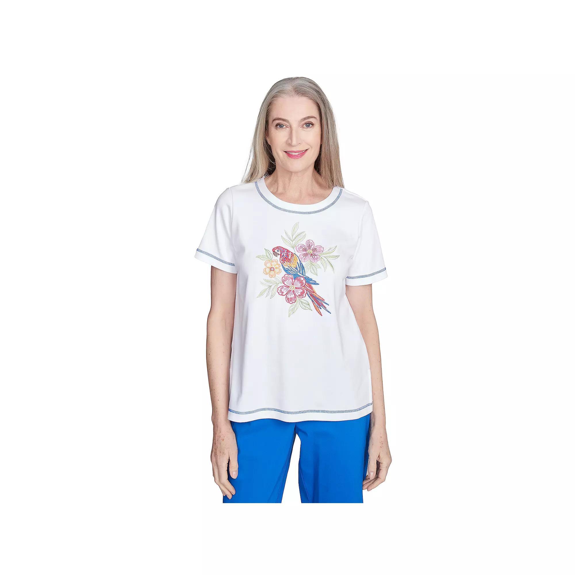 Women's Alfred Dunner Parrot Centered Short Sleeve Tee, Size: Medium, White Product Image