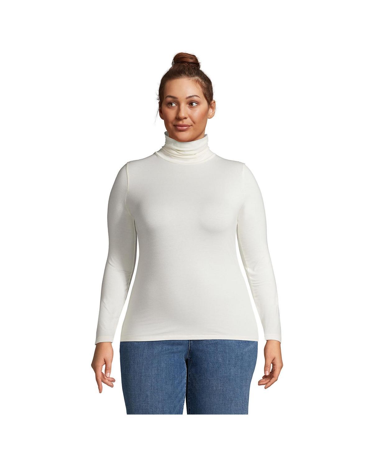 Plus Size Lands' End Lightweight Fitted Long Sleeve Turtleneck, Women's, Size: 1XL, White Product Image