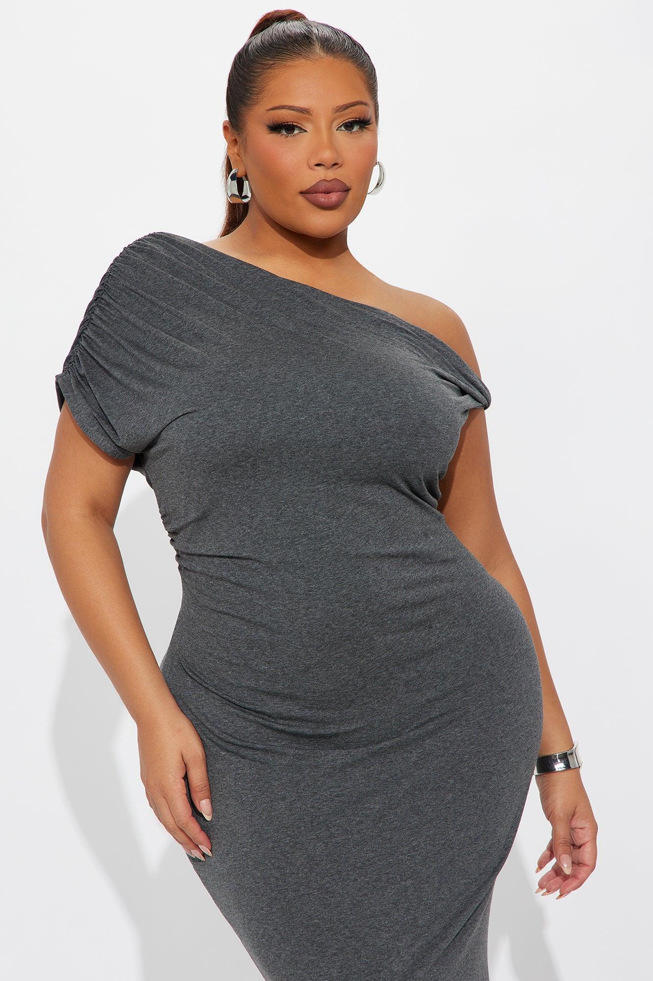 Brianna Off Shoulder Maxi Dress - Charcoal Product Image
