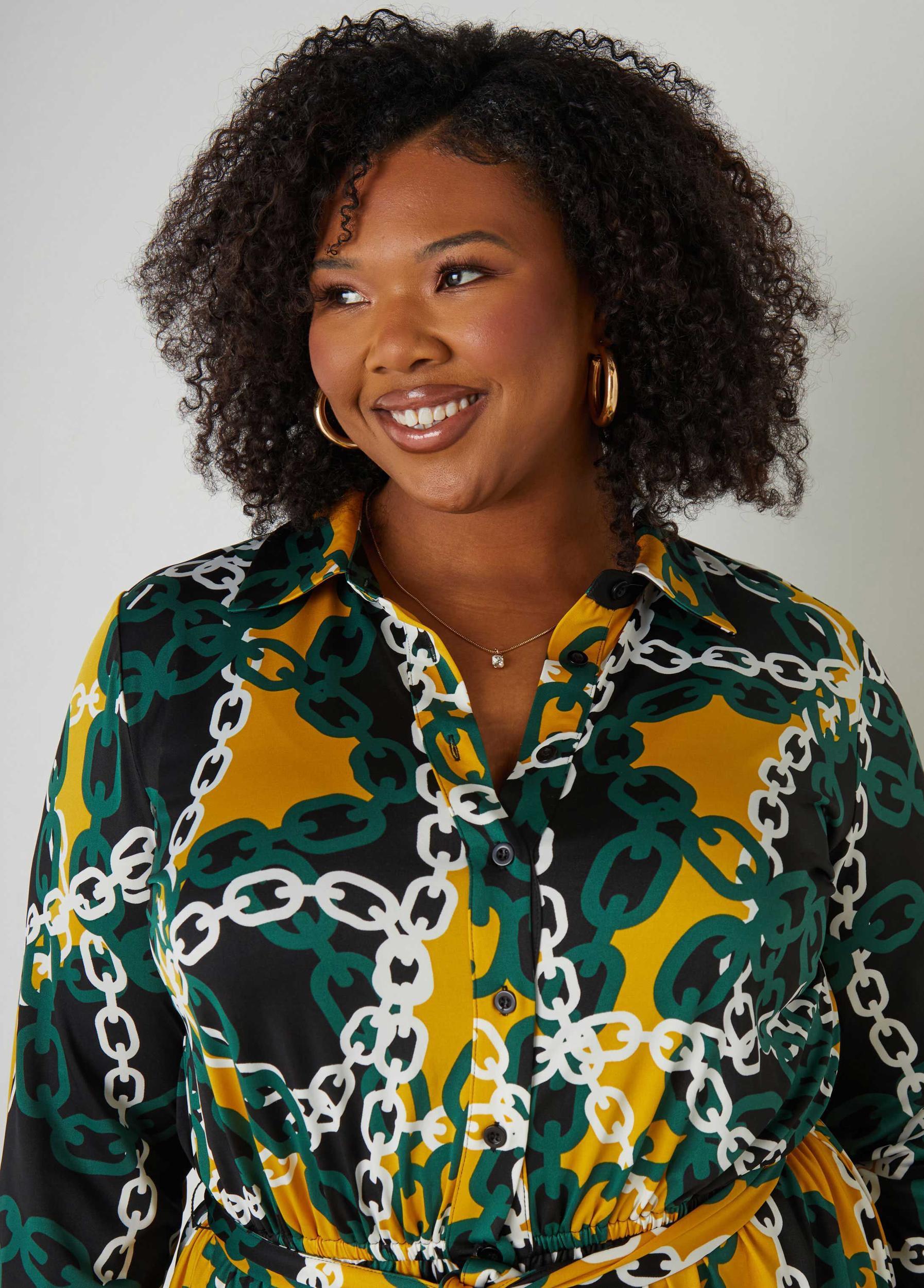 Plus Size Link Print A Line Shirtdress Ashley Stewart Product Image