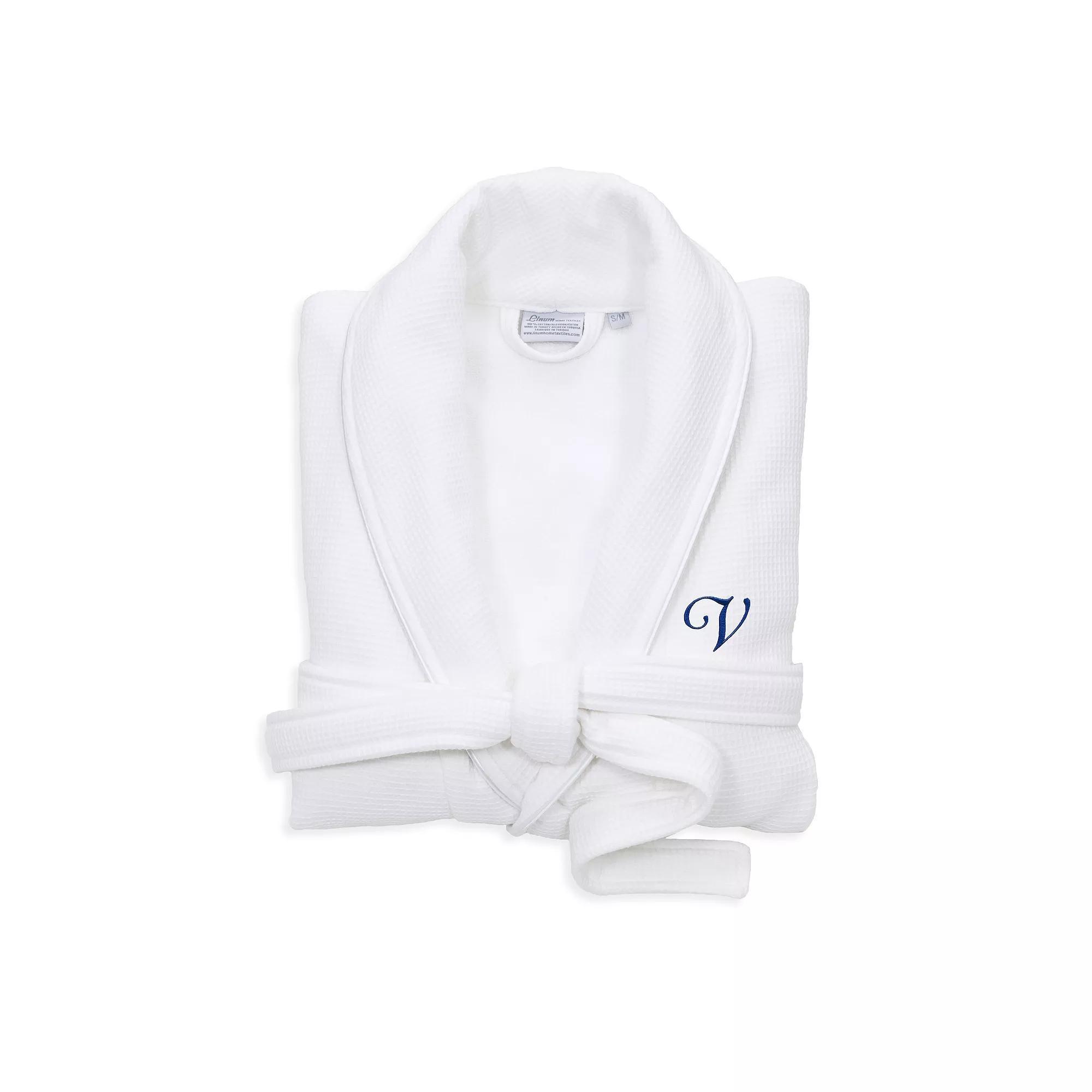 Linum Home Textiles Turkish Cotton Personalized Satin Piped Trim Waffle Terry White Bathrobe, Womens Product Image