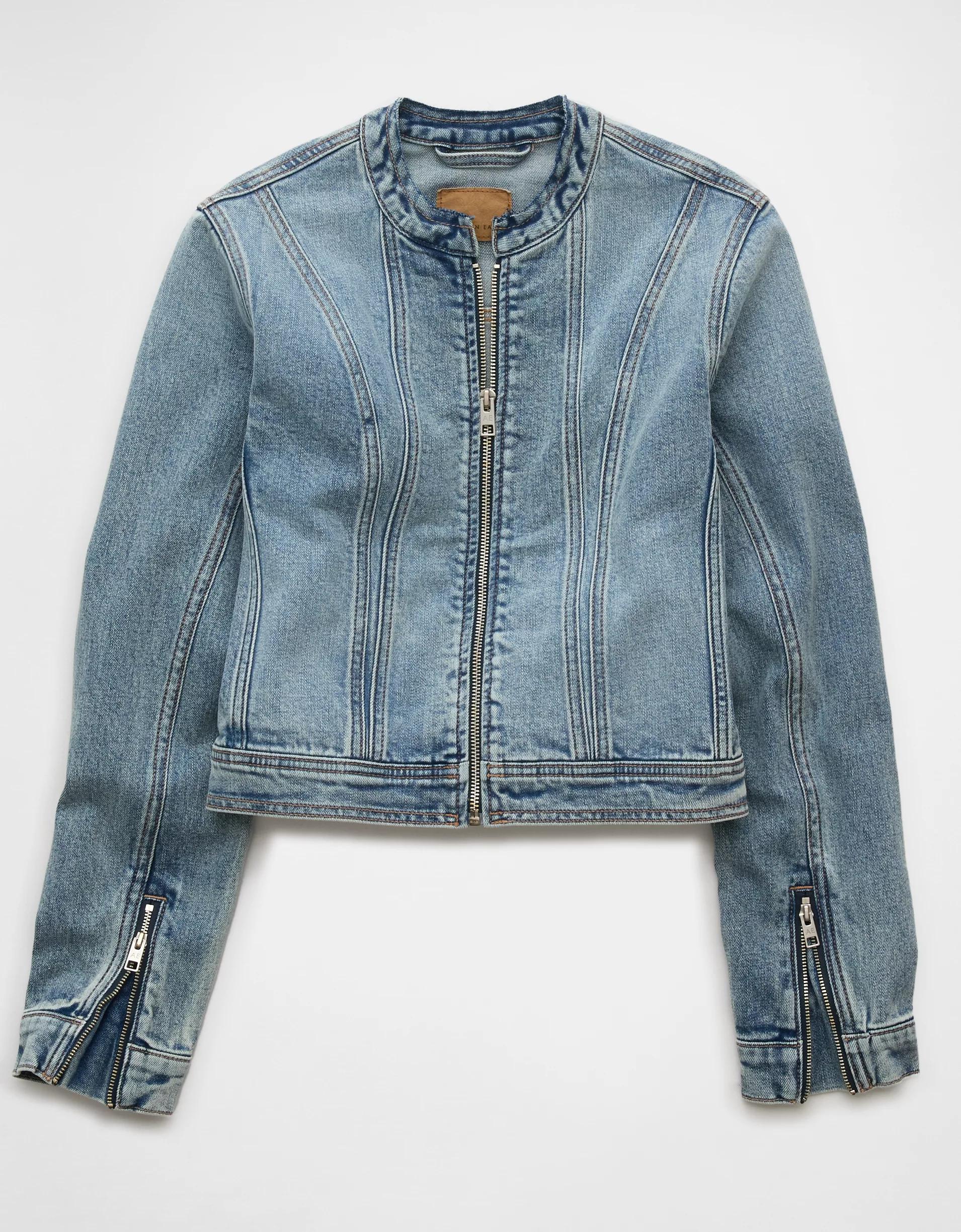 AE Zip-Up Denim Racer Jacket Product Image
