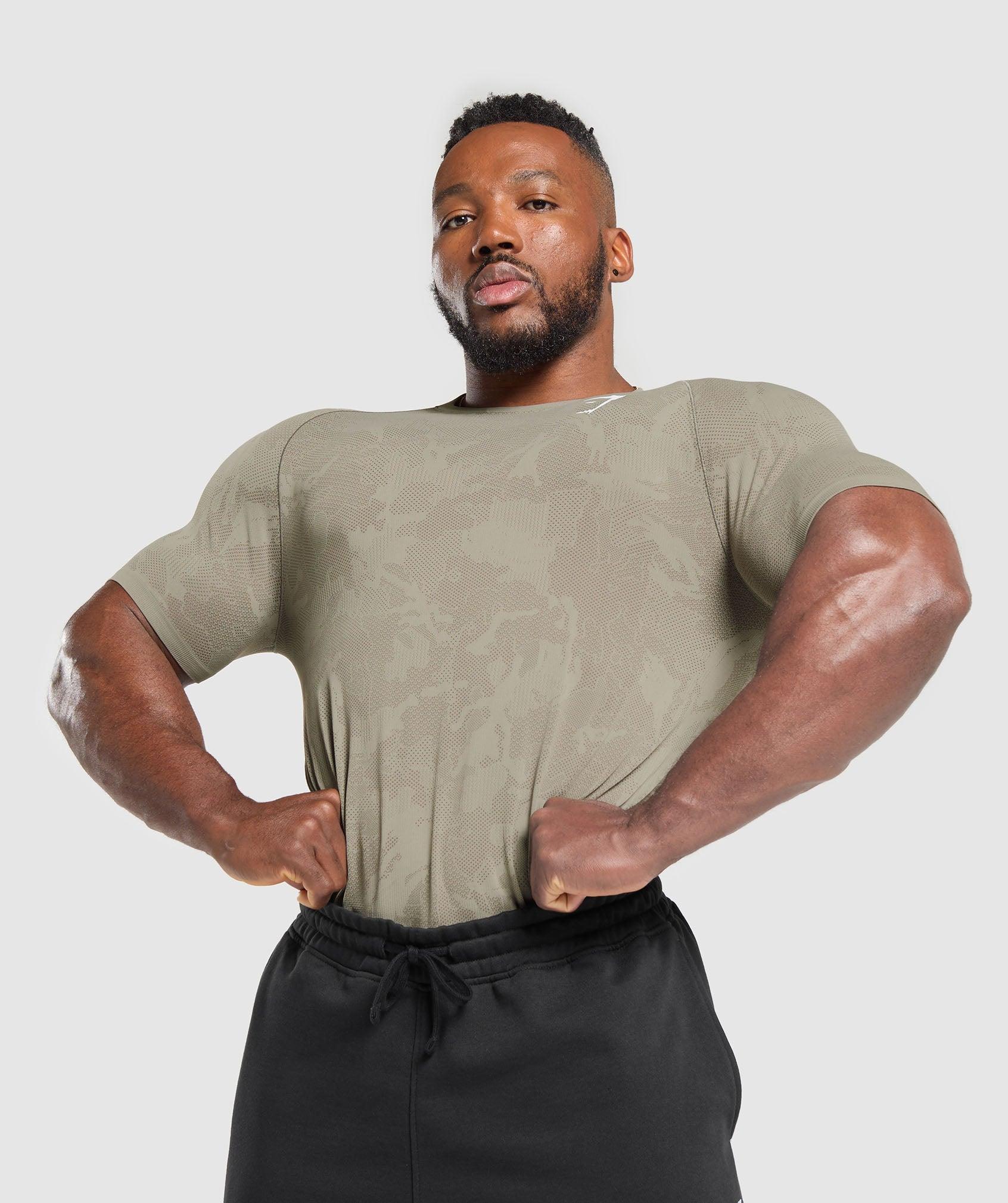 Gymshark Geo Seamless T-Shirt - Linen Brown/Camo Brown Male Product Image