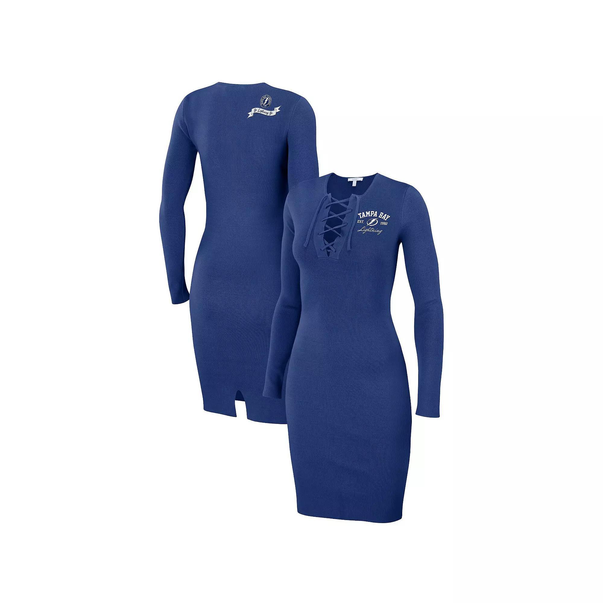 Women's WEAR by Erin Andrews  Blue Tampa Bay Lightning Lace-Up Dress, Size: XL, Lgh Blue Product Image