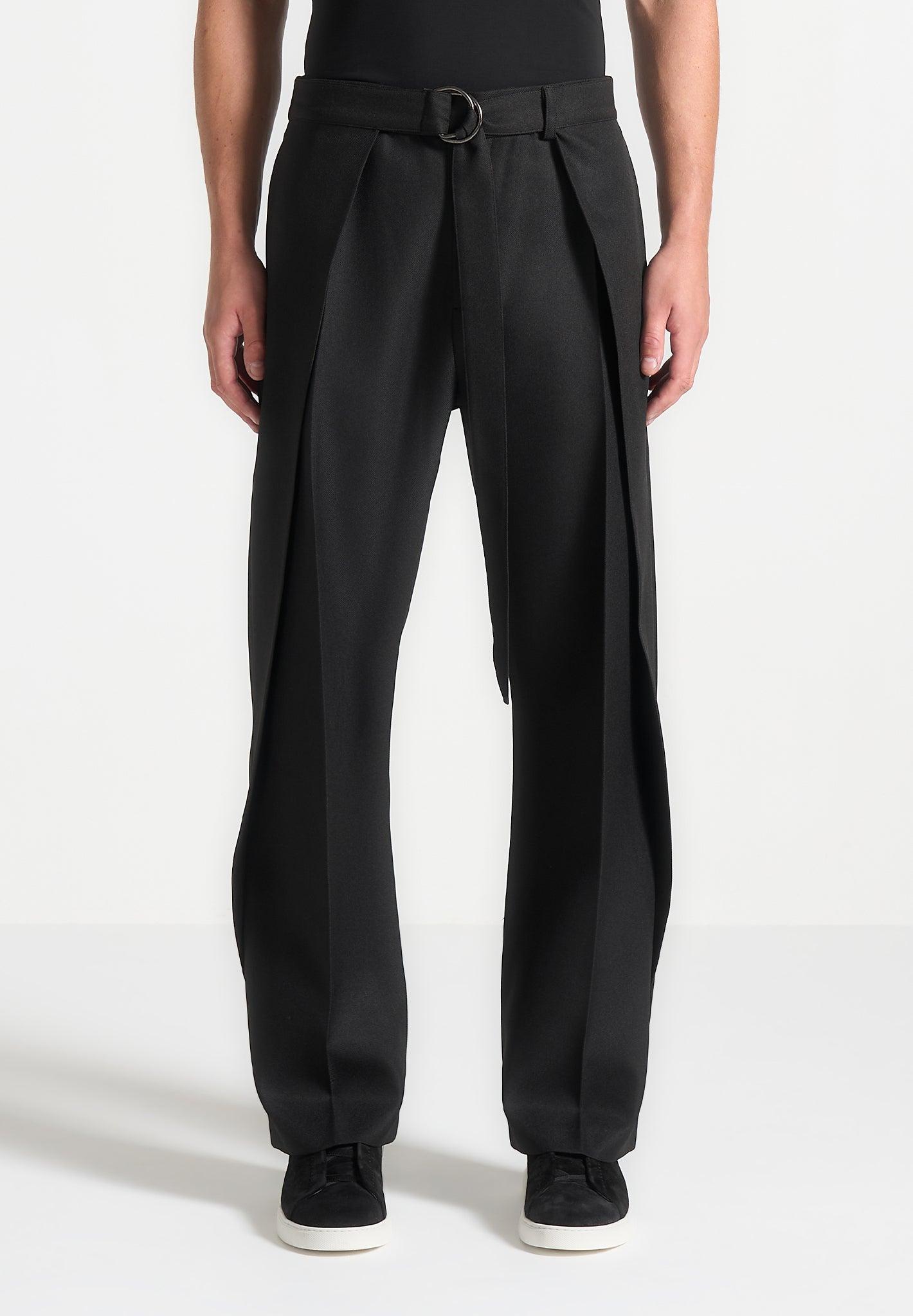 Charles - Relaxed Fit Wrap Leg Tailored Trousers - Black Male Product Image