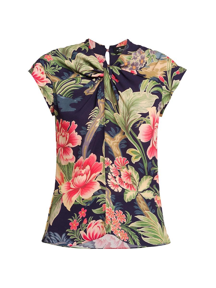 Womens Floral Twist Cap-Sleeve Blouse Product Image