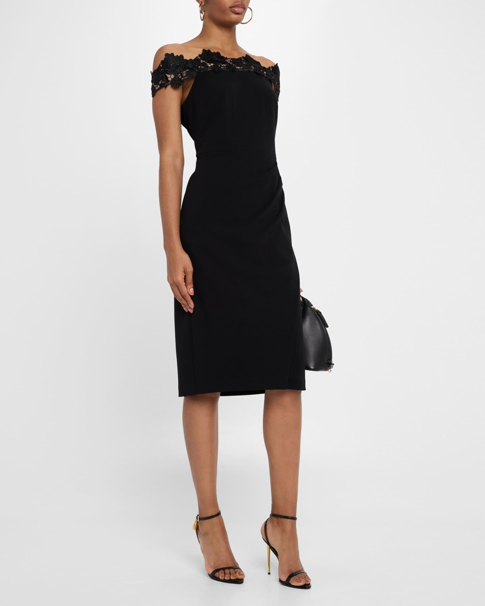 Off-Shoulder Crepe & Lace Midi Dress Product Image