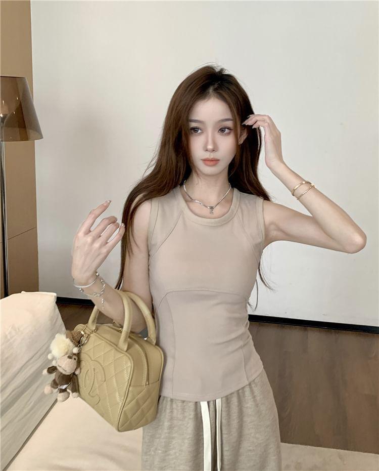 Crew Neck Plain Tank Top Product Image