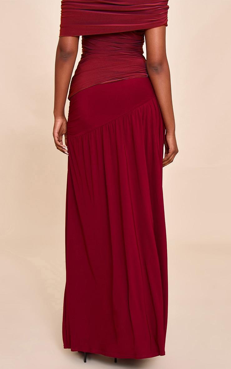 Deep Red Double Layer Slinky Drop Waist Slit Maxi Skirt Product Image