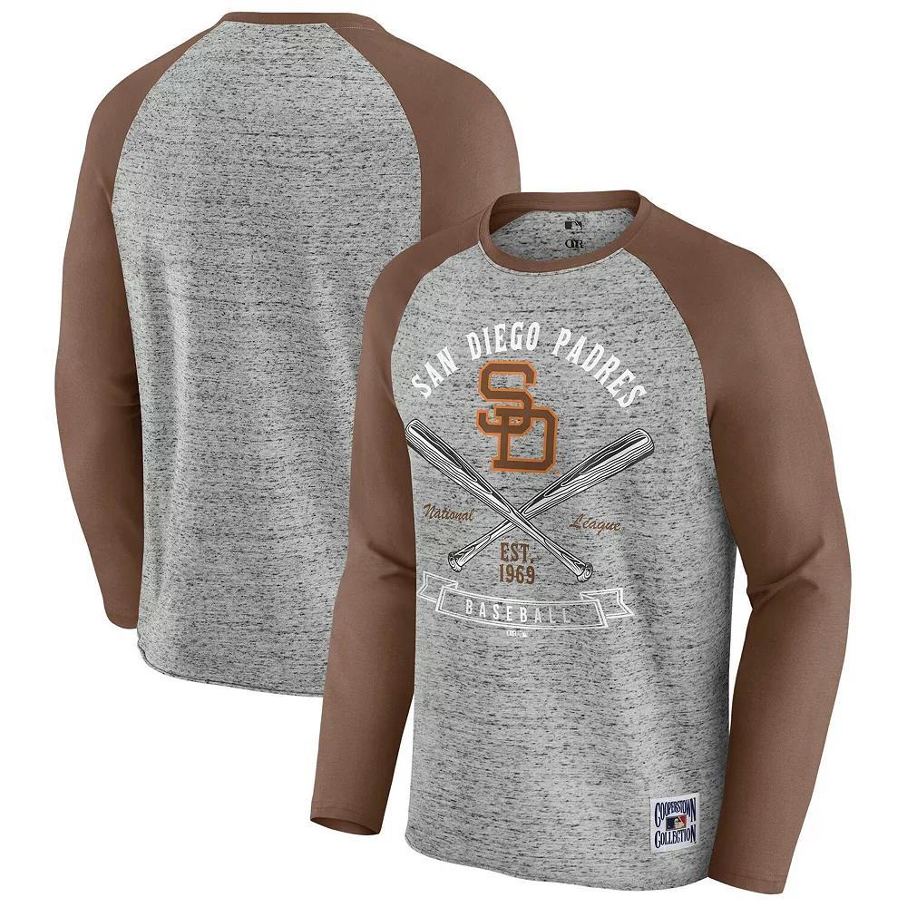 Men's Darius Rucker Collection by Fanatics  Heather Gray San Diego Padres Raw Edge Raglan Long Sleeve Baseball T-Shirt, Size: Large, Grey Product Image