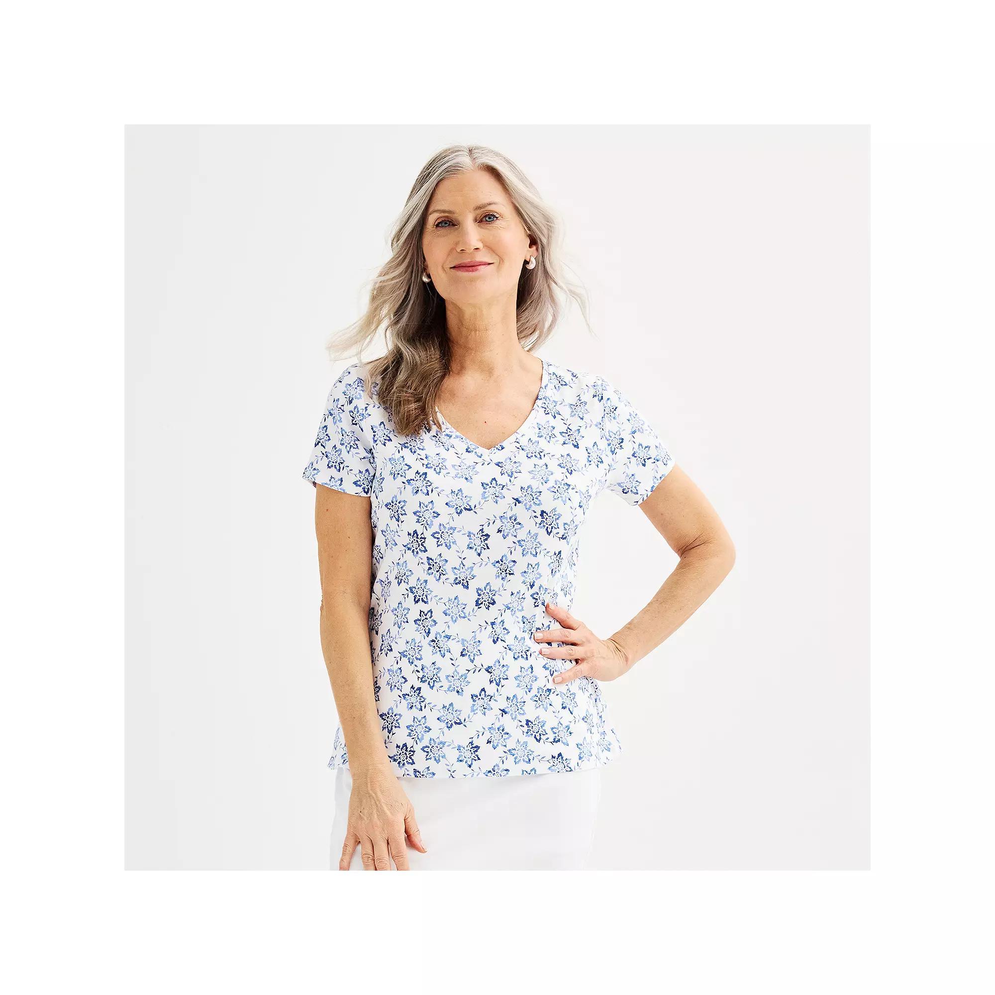 Women's Croft & Barrow® Essential V-Neck Tee, Size: Small, Beige Shell Print Product Image