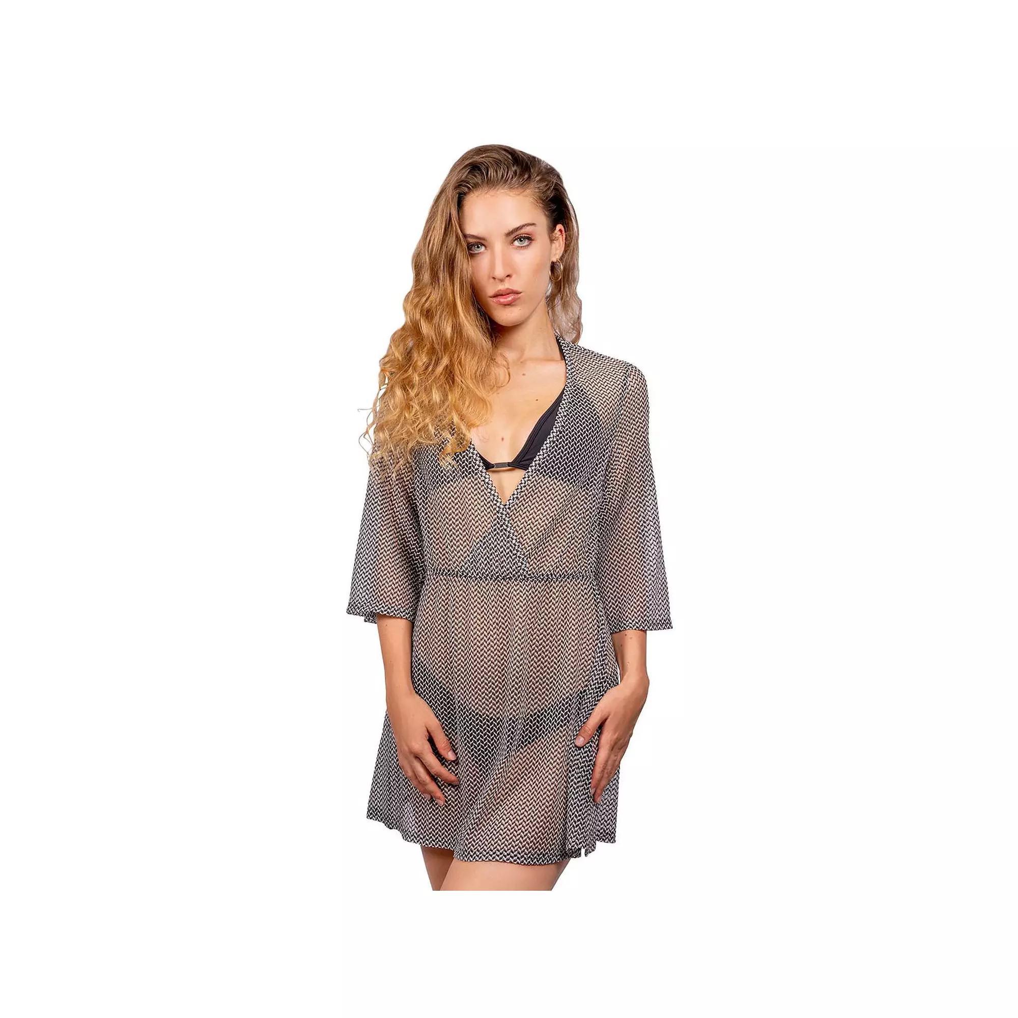 Women's Jordan Taylor Sheer Surplice Swim Cover-Up Tunic, Size: Large, Black White Product Image