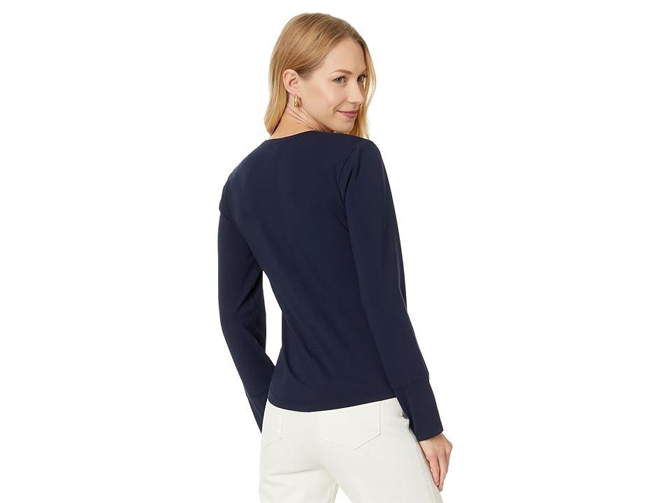 NIC+ZOE Long Sleeve Scoop Neck Tee (Dark Indigo) Women's Clothing Product Image