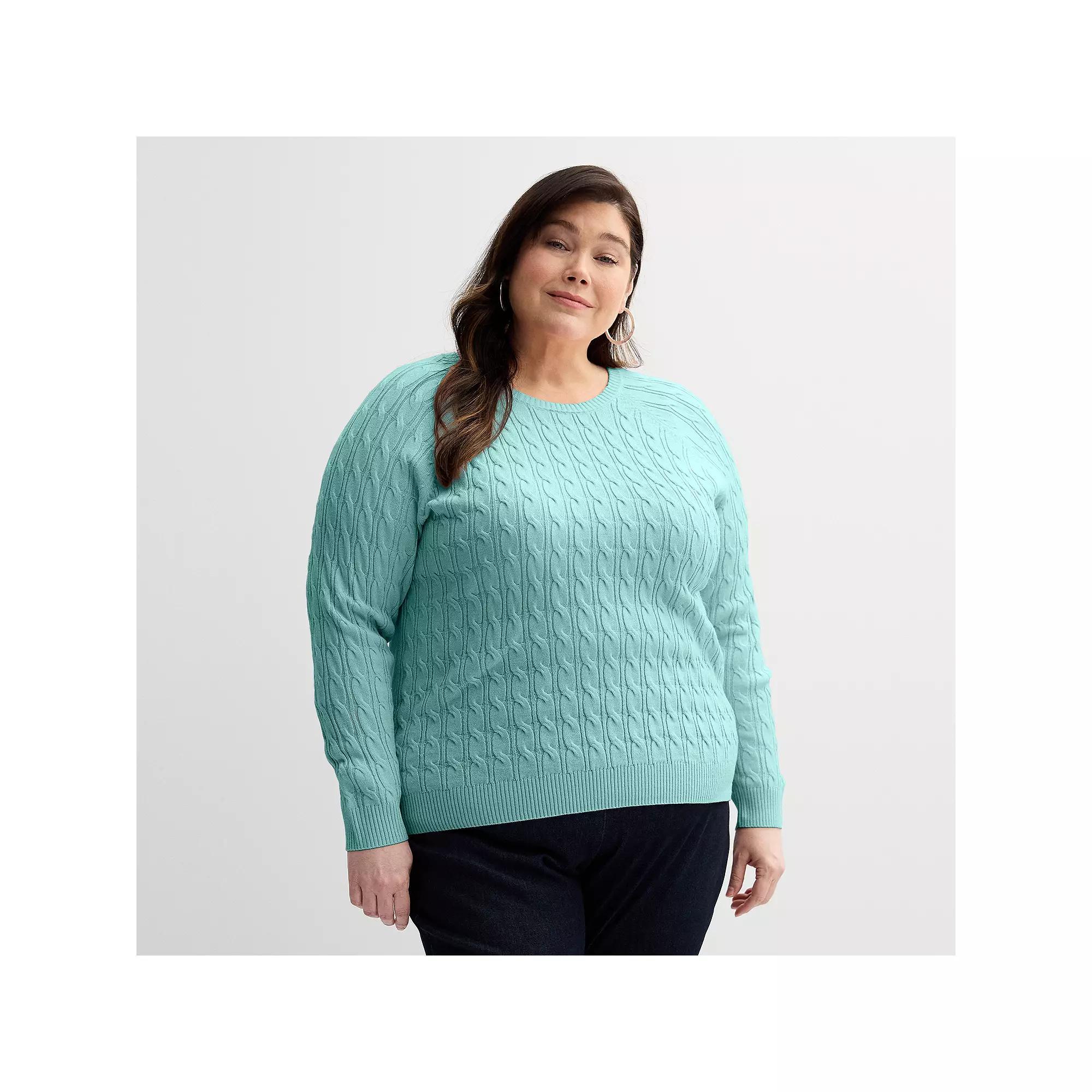 Plus Size Croft & Barrow The Extra Soft Cabled Crew Neck Sweater, Womens Product Image