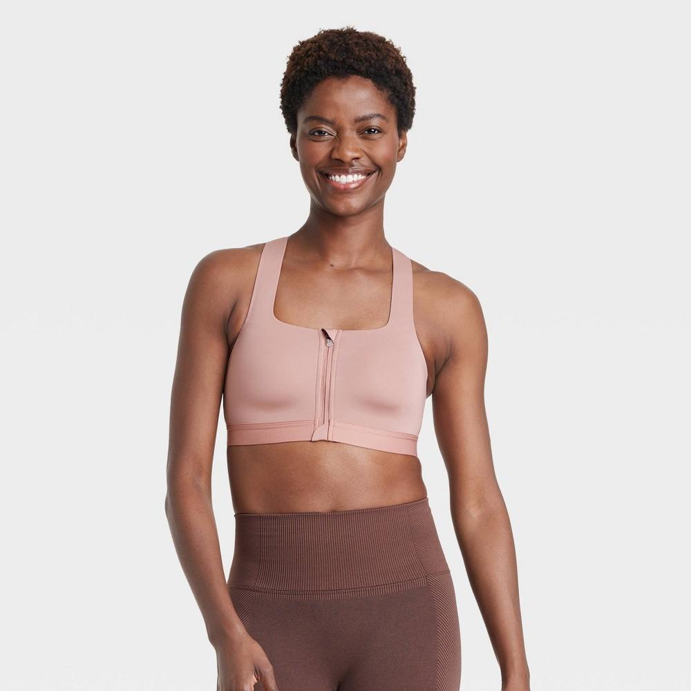 Women's Sculpt High Support Zip-Front Sports Bra - All In Motion™ Black 34B: Adjustable Strap, Molded Cup Product Image