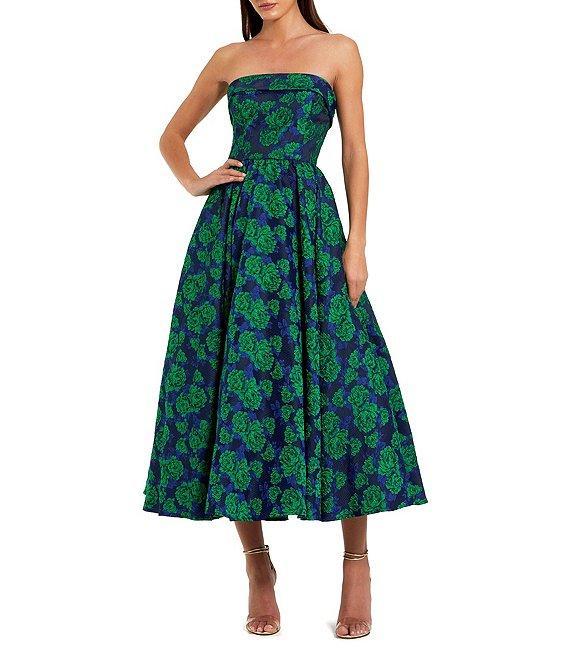 Mac Duggal Brocade Floral Strapless Sleeveless A-Line Dress Product Image