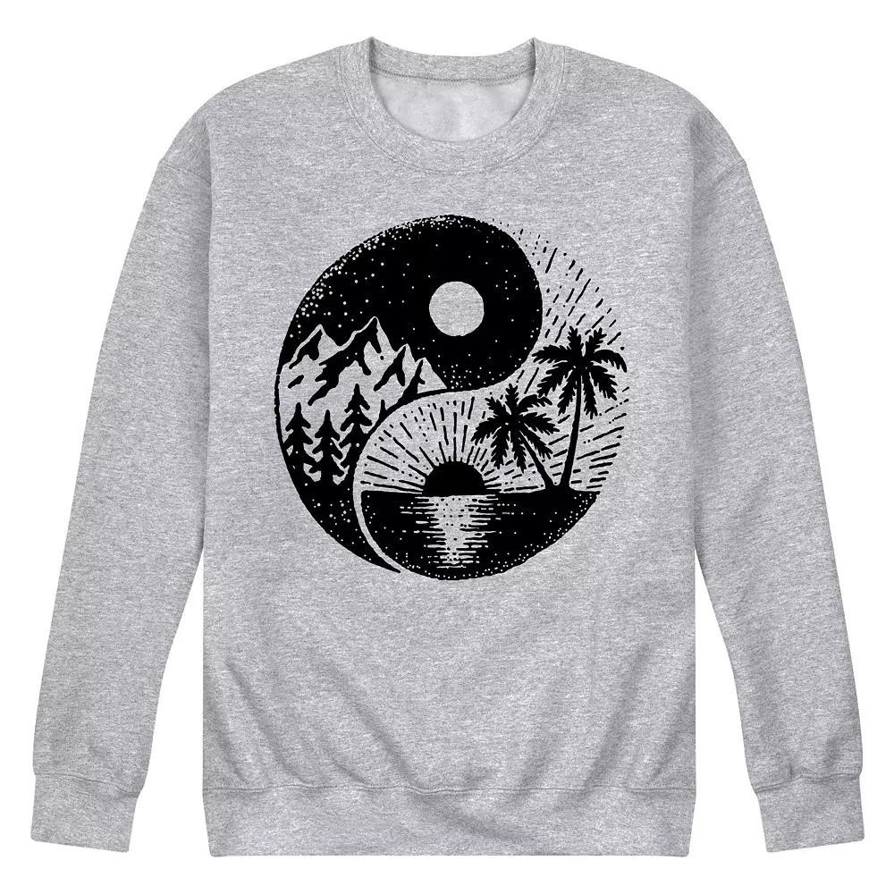 Men's Yin Yang Mountains Sea Fleece Sweatshirt, Size: XL, Grey Gray Product Image