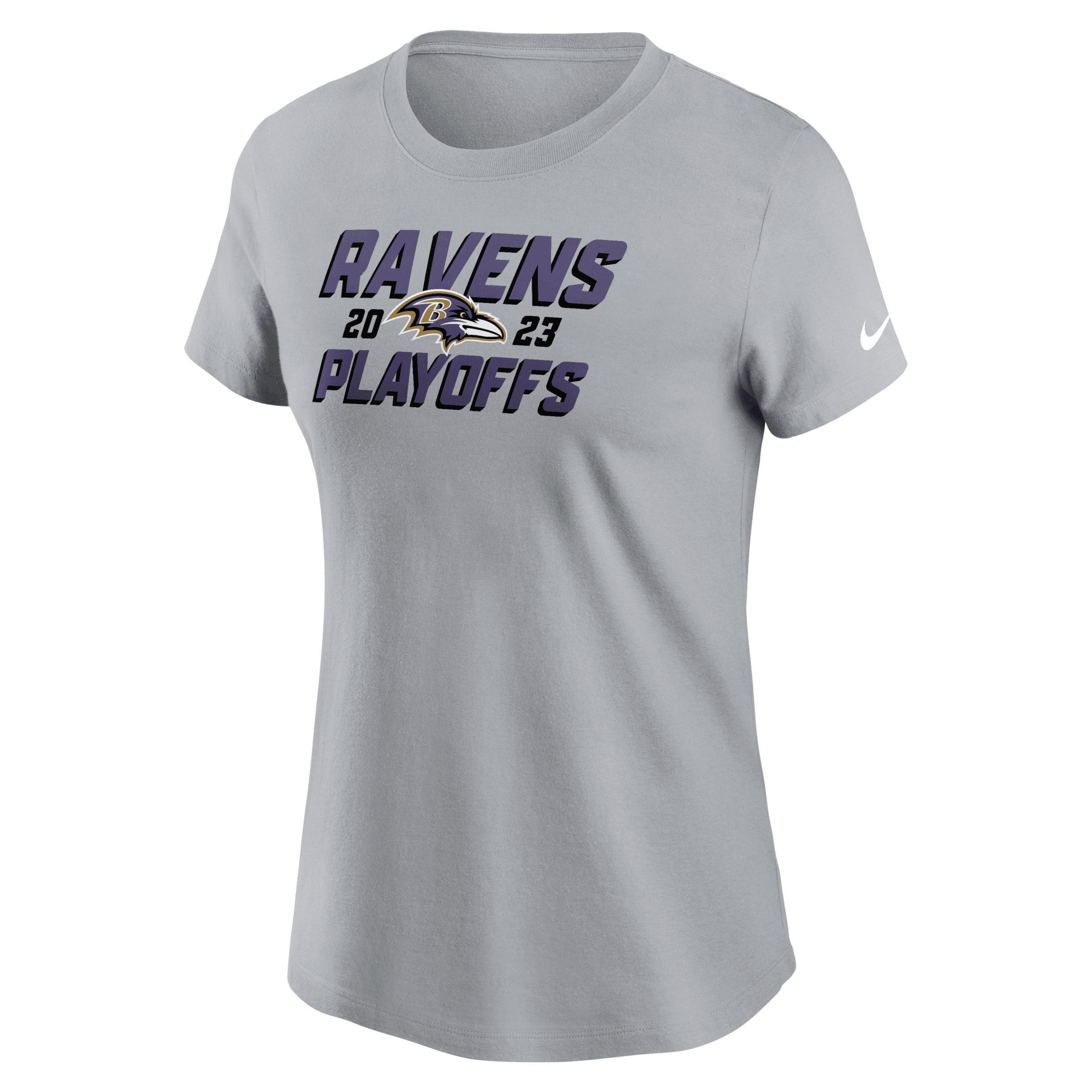 Womens Nike Gray Baltimore Ravens 2023 Nfl Playoffs Iconic T-shirt Product Image