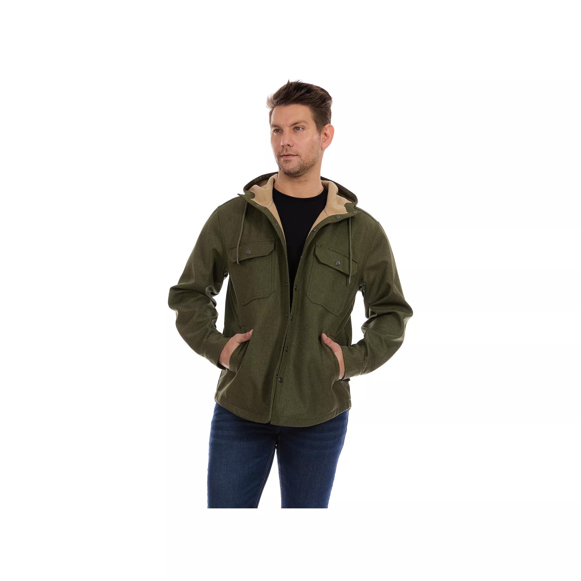 Men's Bass Creek Outfitters® Twill Softshell Bonded with Fleece Hooded Jacket, Size: Large, Black Blue Product Image