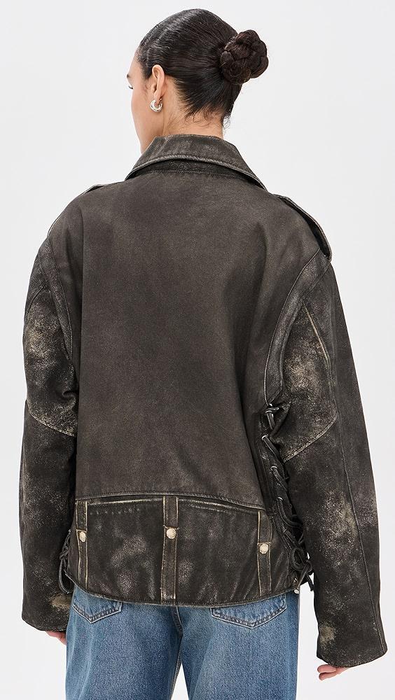 HAIKURE Kay Leather Print Biker Jacket | Shopbop Product Image