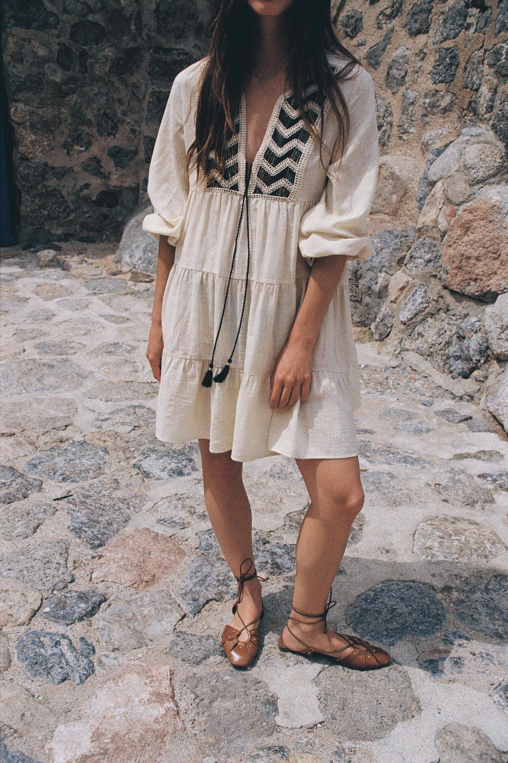 EMBROIDERED PANEL MINI DRESS Product Image