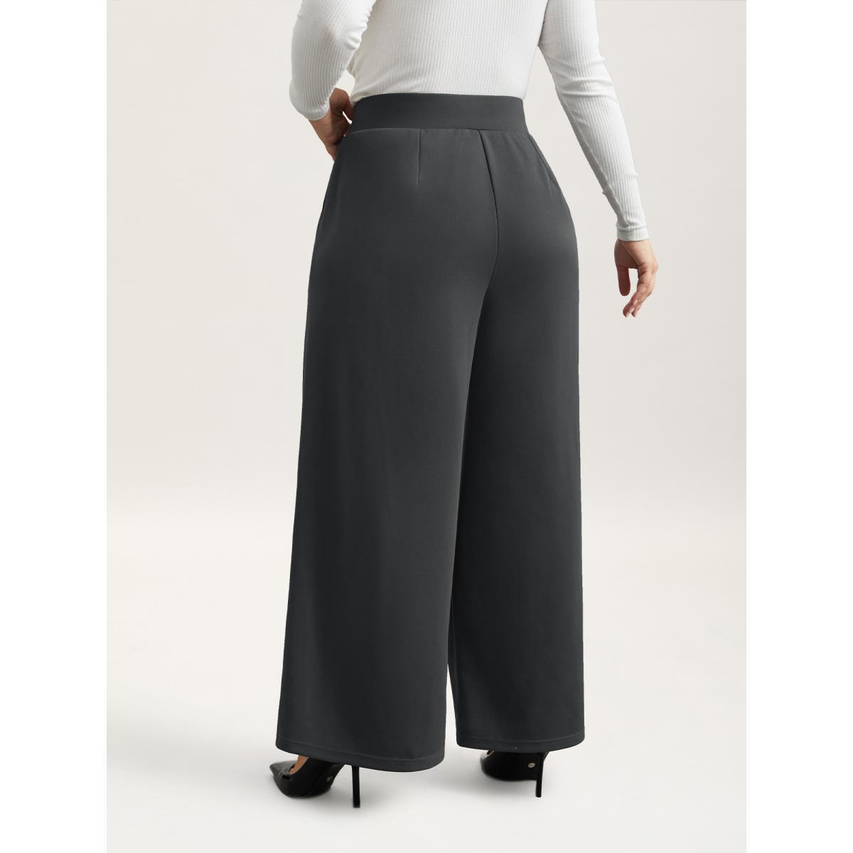 Plus Size Ruched Tummy-Control Seamed Wide Leg Pants Women DimGray At the Office Wide Leg Mid Rise Work Pants BloomChic 30/6X Product Image