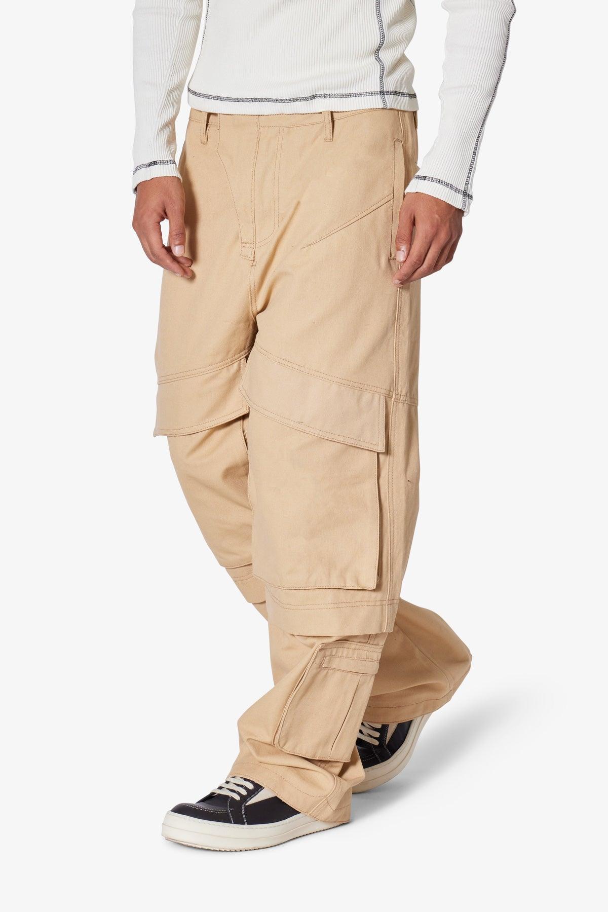 Baggy Slanted Cargo Pants - Khaki Product Image