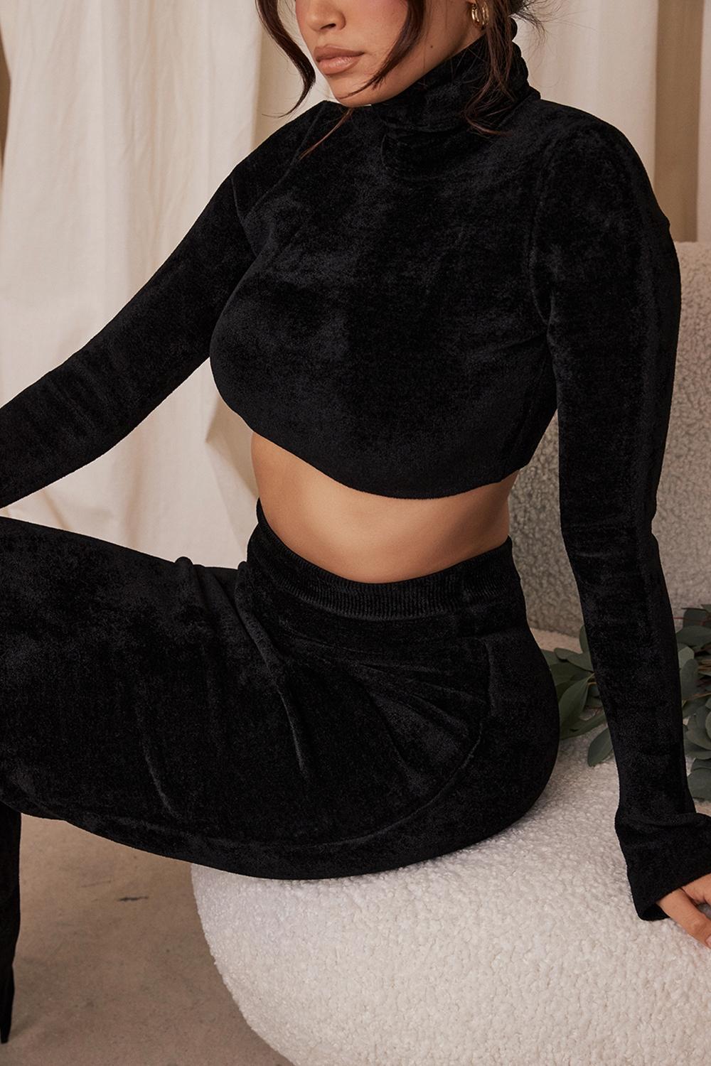 Suri Black Chenille Cropped Top Product Image
