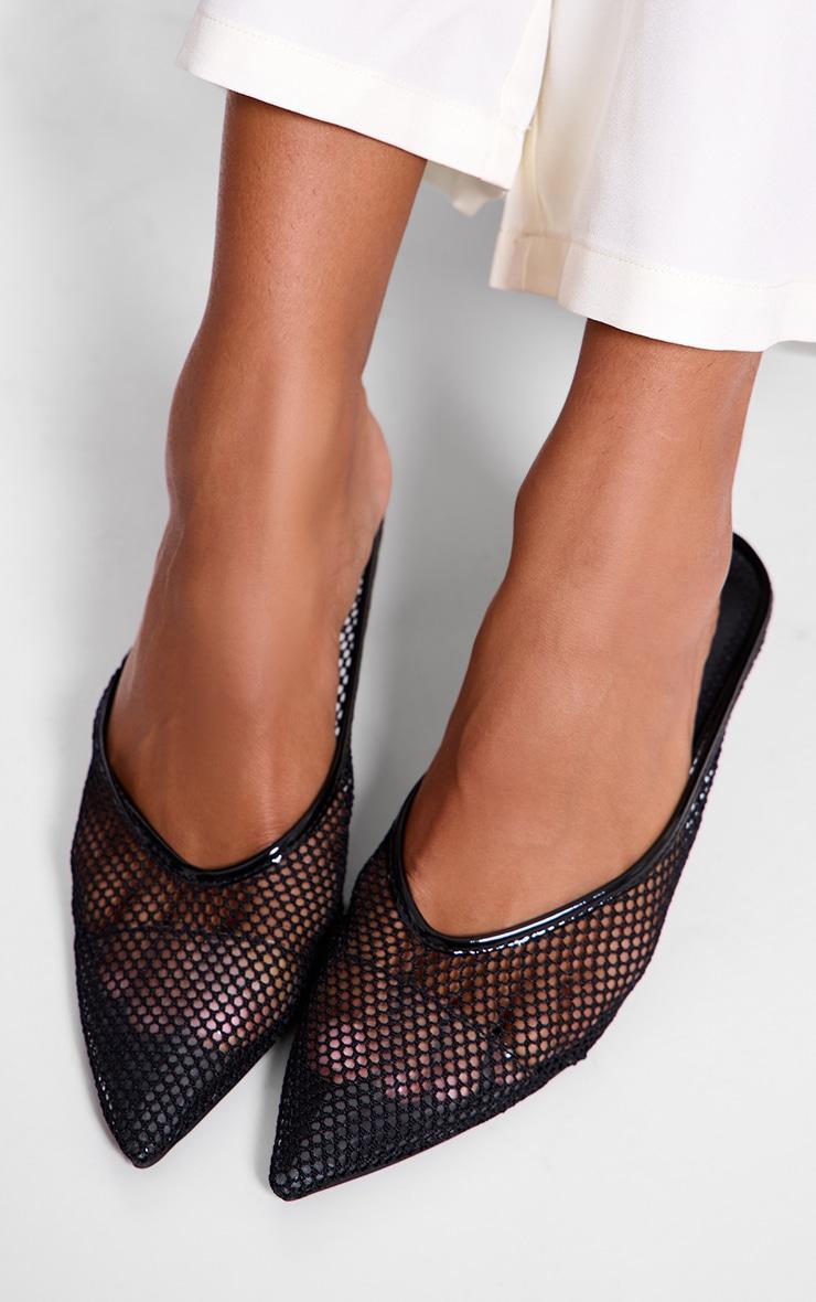 Black Mesh Point Toe Low Heel Court Mules Product Image
