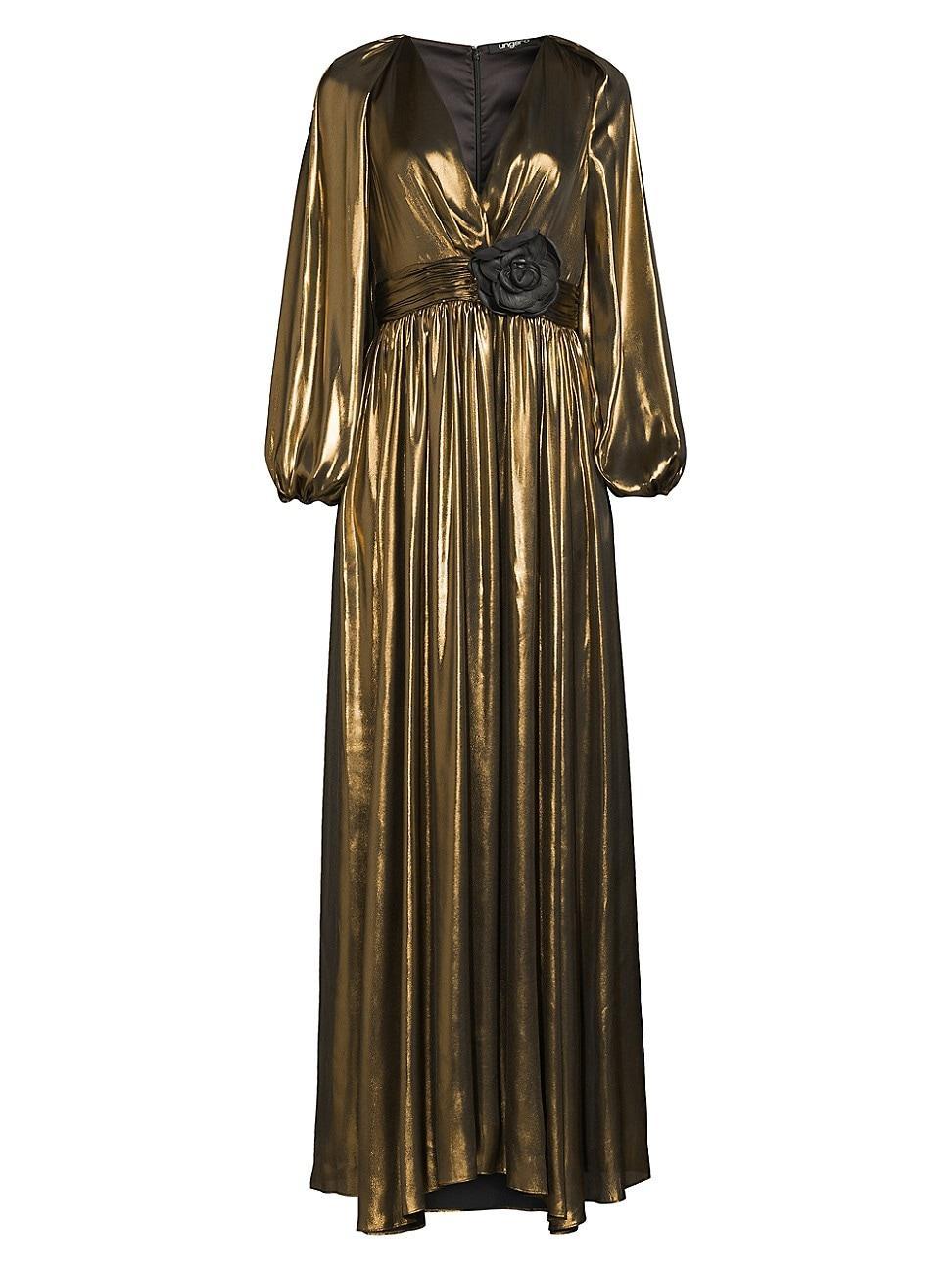 Womens Darya Metallic Lam Balloon-Sleeve Gown Product Image