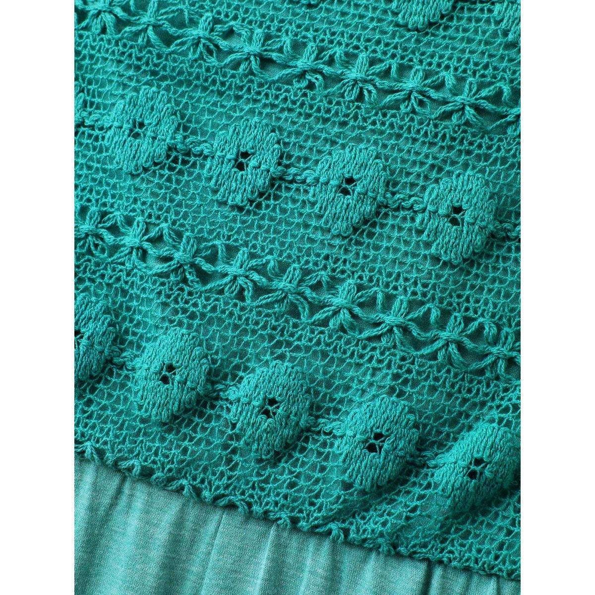 Plus Size Emerald Textured Bodice Spliced Pockets Jumpsuit Women Sleeveless Square Neck Everyday-Casual Loose Jumpsuits BloomChic 14-16/1X Product Image