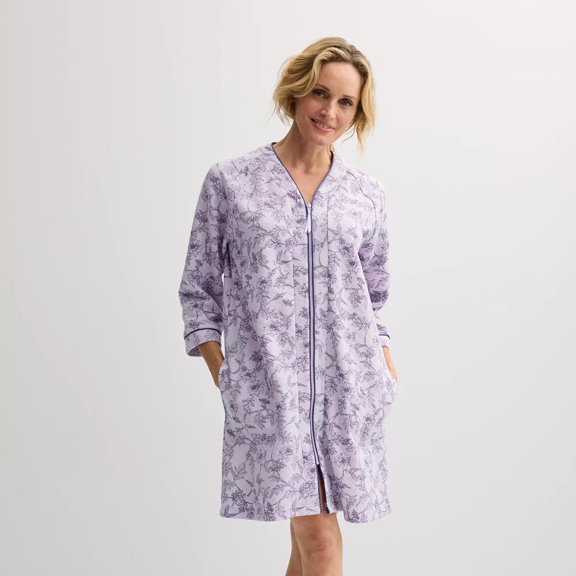 Petite Croft & Barrow® Quilted Zip Short Robe, Women's, Size: XS Petite, Floral Bird Product Image