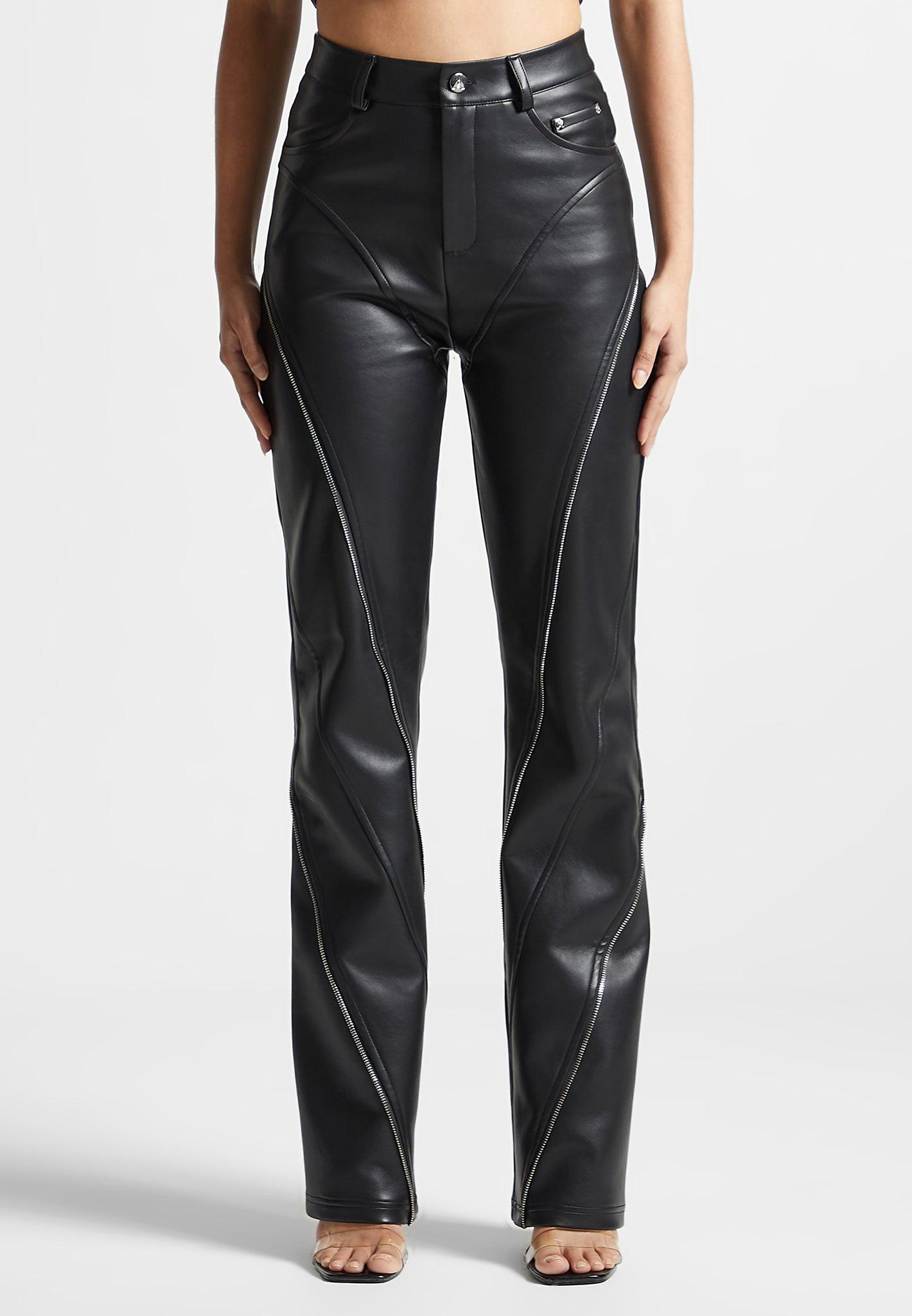 Leather Biker Trousers with Zip - Black Female Product Image