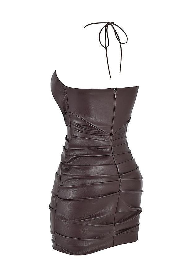 Olivia Bitter Chocolate Vegan Leather Mini Dress Product Image