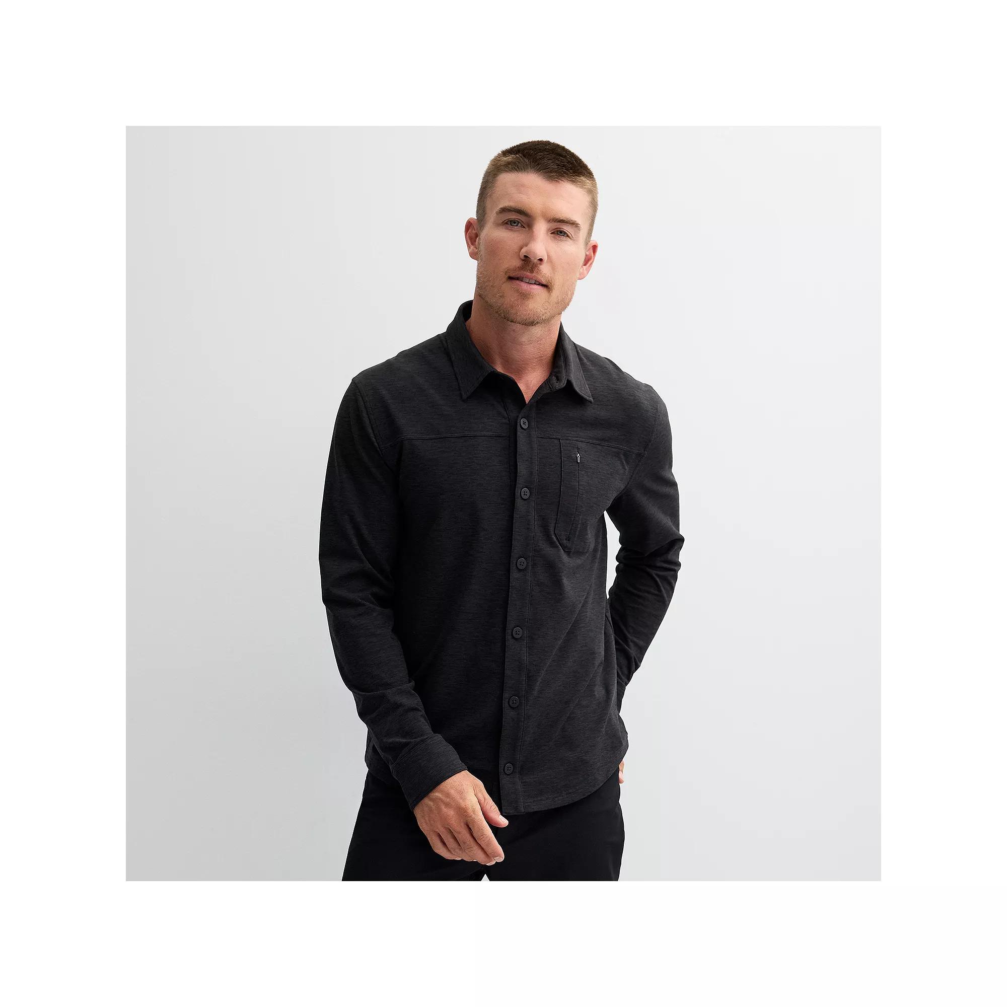 Men's FLX Luxury Soft Cozy Wander Button-Down Shirt, Size: Small, Mineral Black Product Image