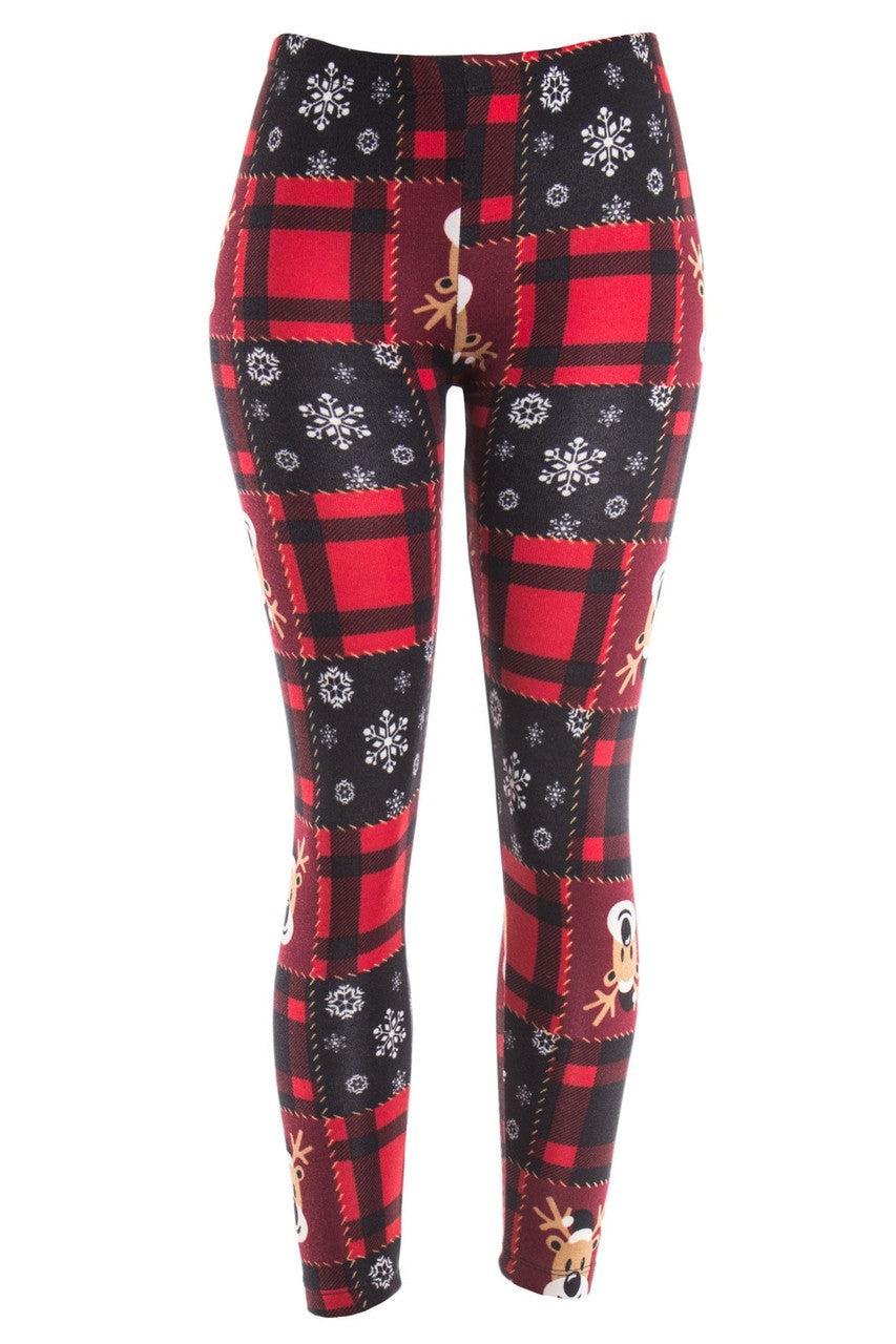 Red Plaid Reindeer Leggings Product Image