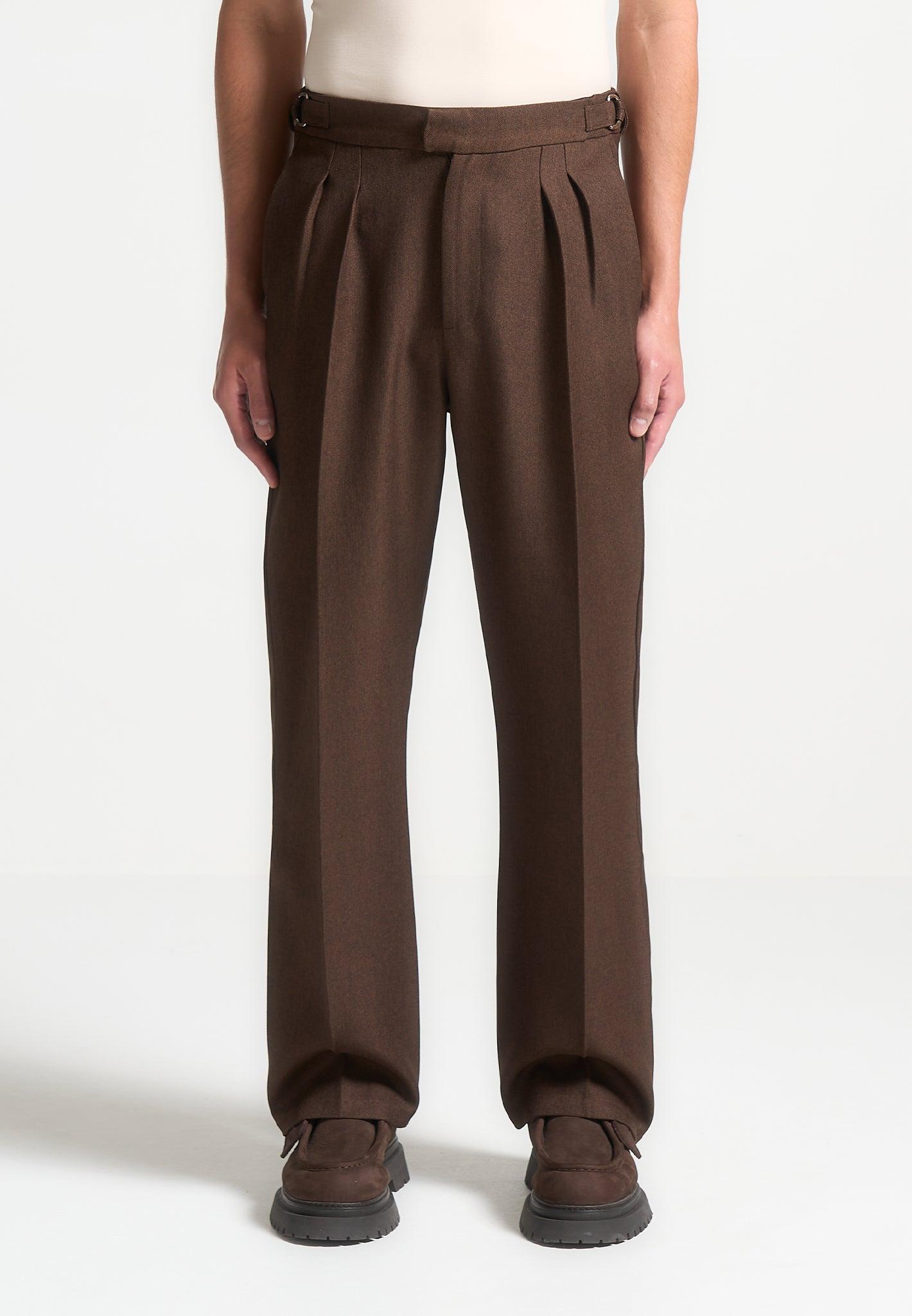 Pierre - Relaxed Fit Twin Pleat Tailored Trousers - Brown Male Product Image