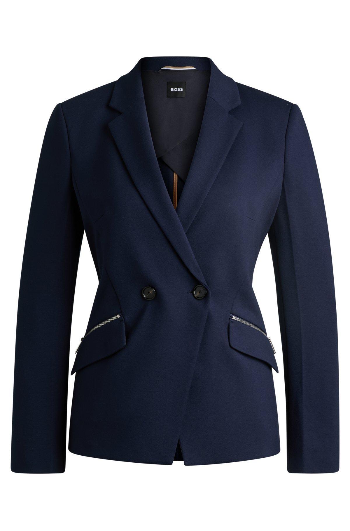 BOSS - Slim-fit blazer with zipped pockets - Dark Blue Product Image