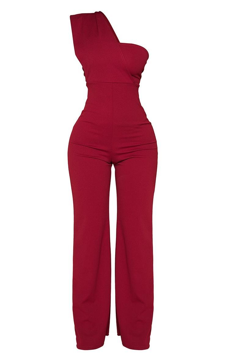 Petite Burgundy One Shoulder Drape Jumpsuit Product Image