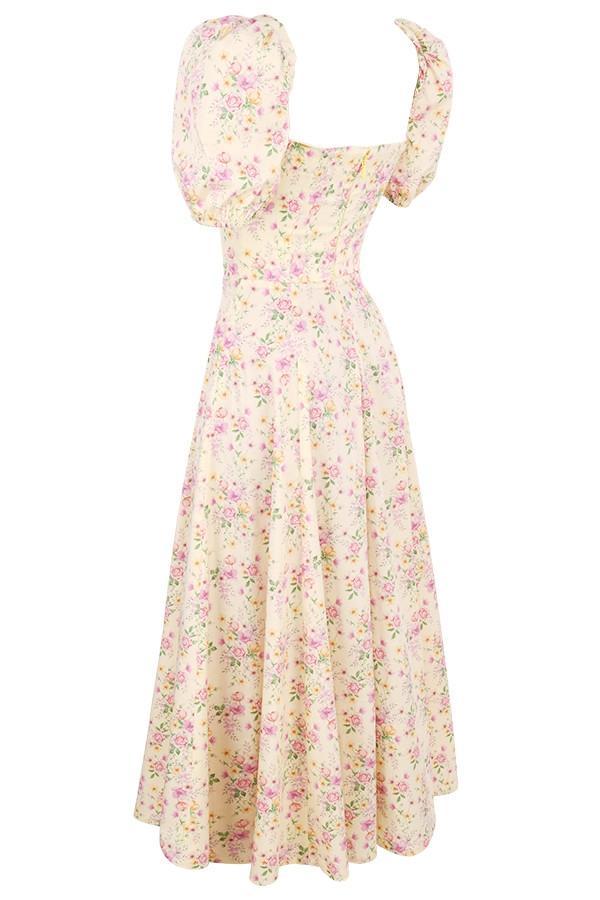 Tallulah Lemon Floral Puff Sleeve Midi Sundress Product Image