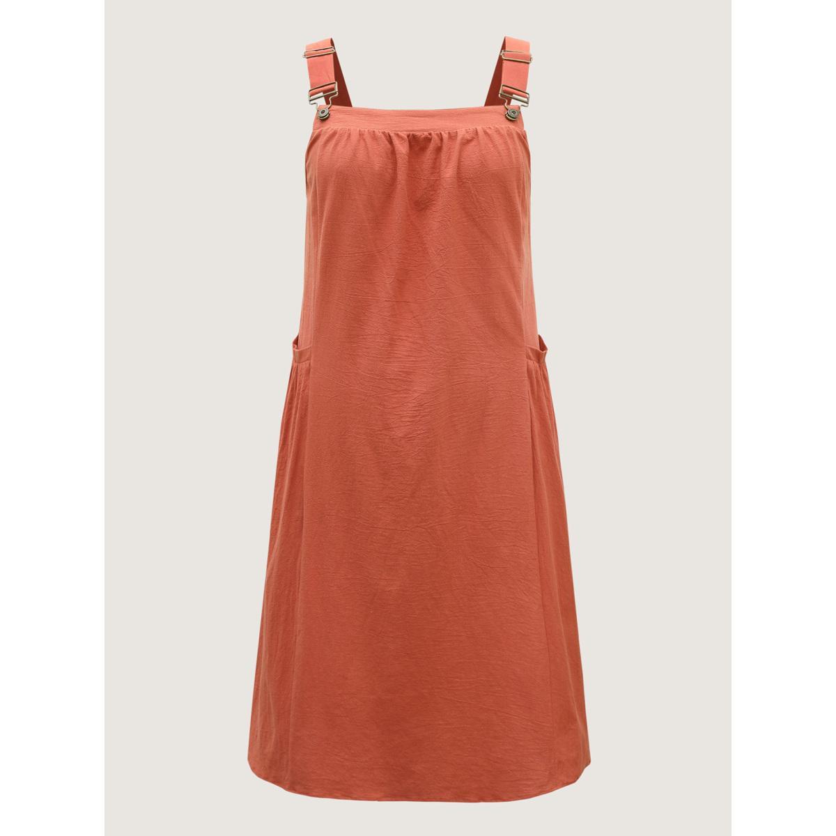 Plus Size Pure Cotton Pleated Pockets Midi Dress Rust Women Square Neck Sleeveless Curvy BloomChic 10/M Product Image