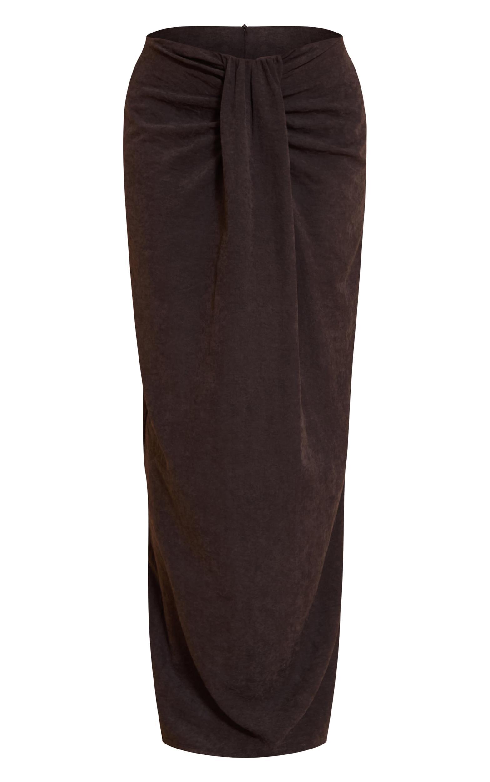 Black Peachskin Drape Front Maxi Skirt Product Image