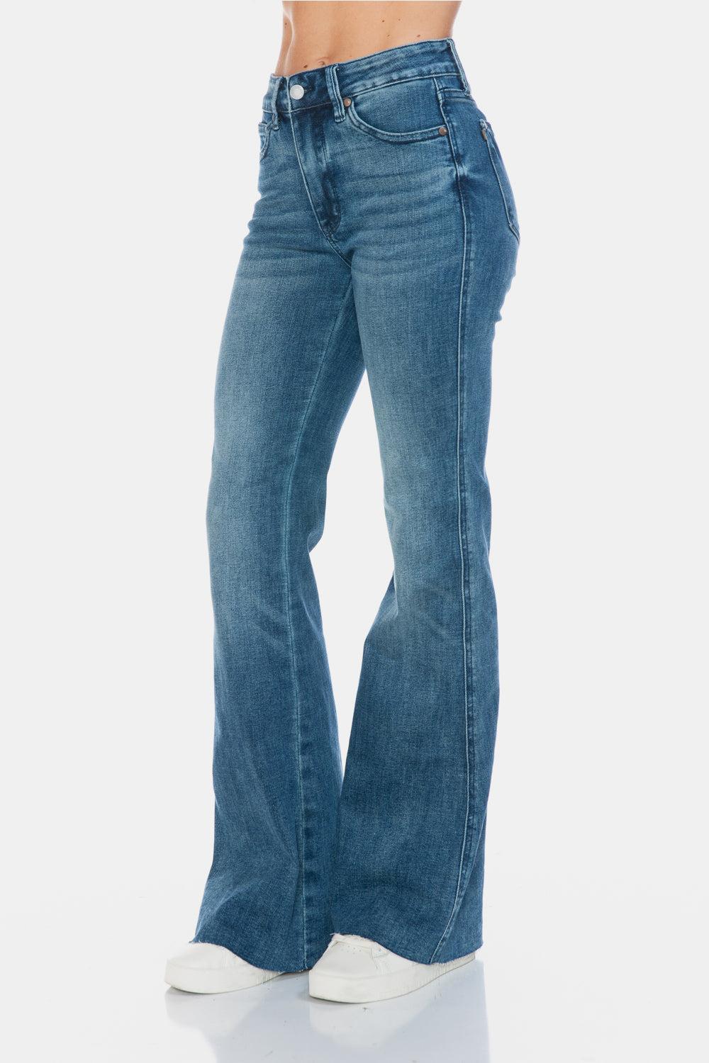 88472   Paislee Mid-Rise Tummy Control Cut Hem Flare Judy Blue Jeans Product Image
