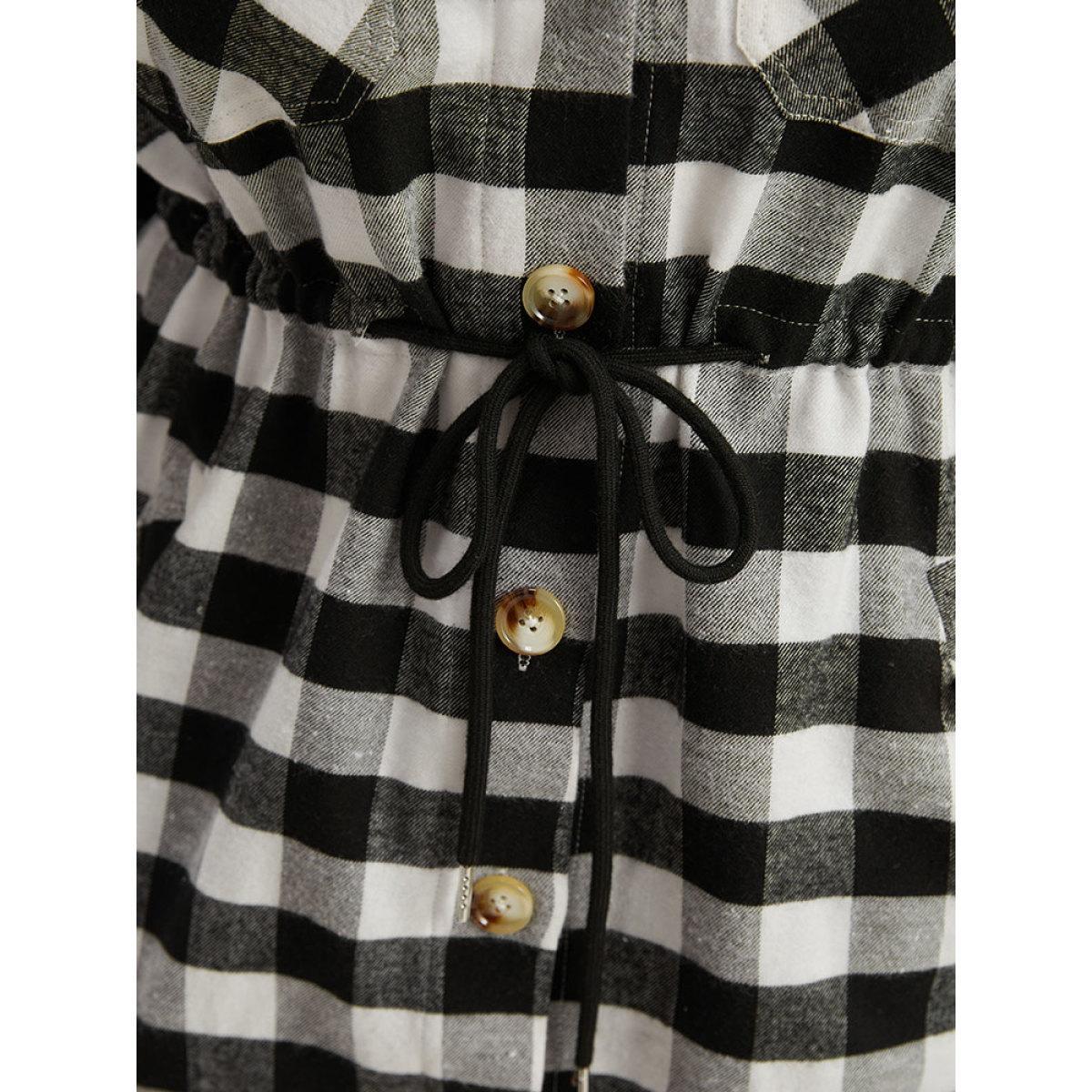 Plus Size Halloween Plaid Drawstring Pocket Button Through Coat Women Black Drawstring Pocket Dailywear Jackets BloomChic 18-20/2X Product Image
