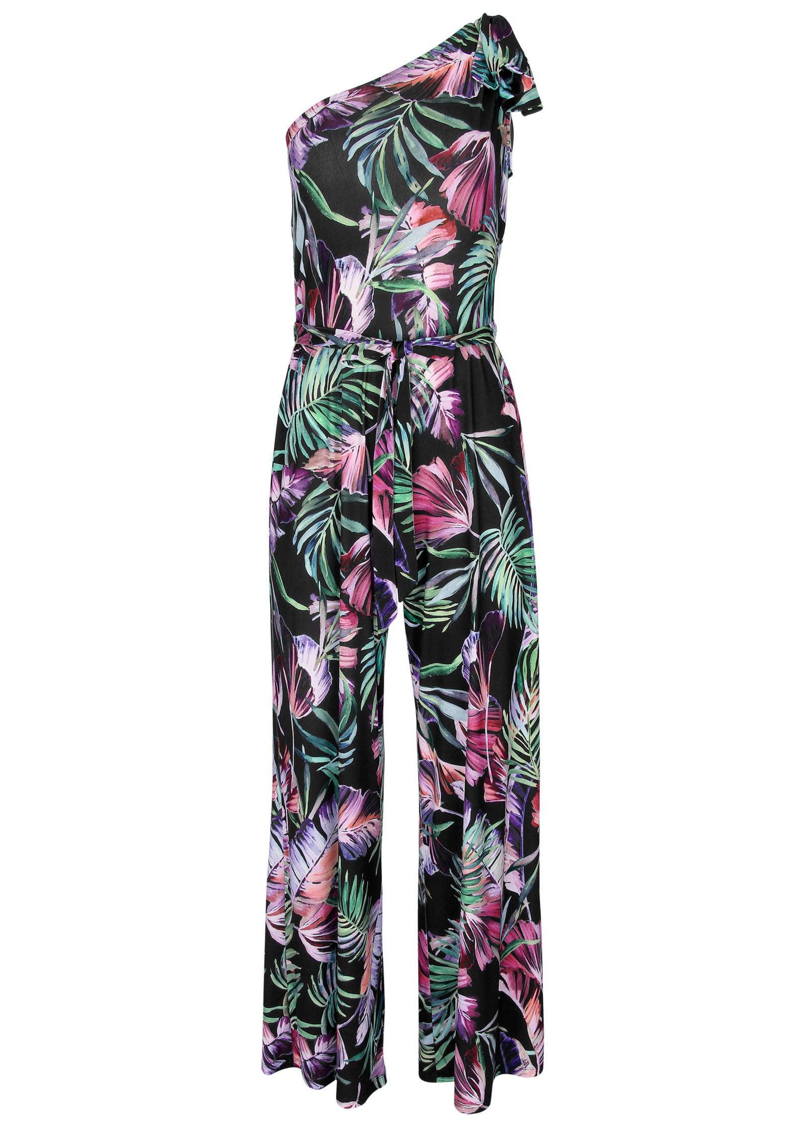 One-Shoulder Print Jumpsuit - Illuminated Jungle Product Image