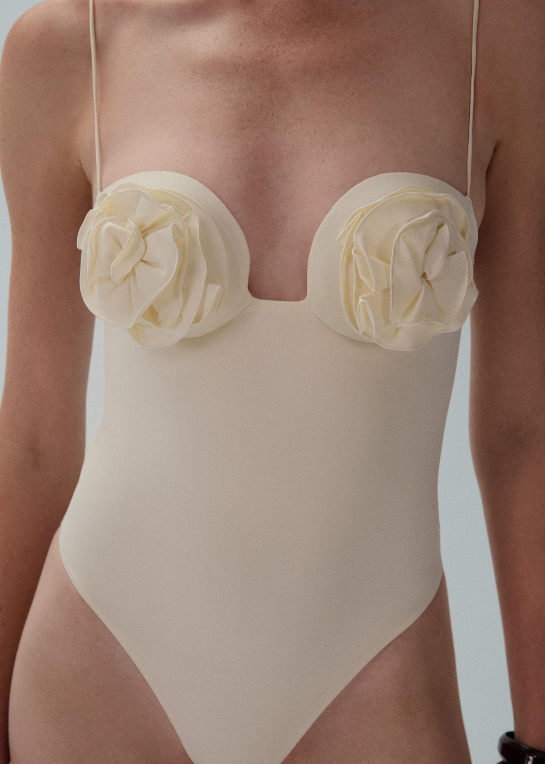 3D flower retro bustier swimsuit in cream Product Image