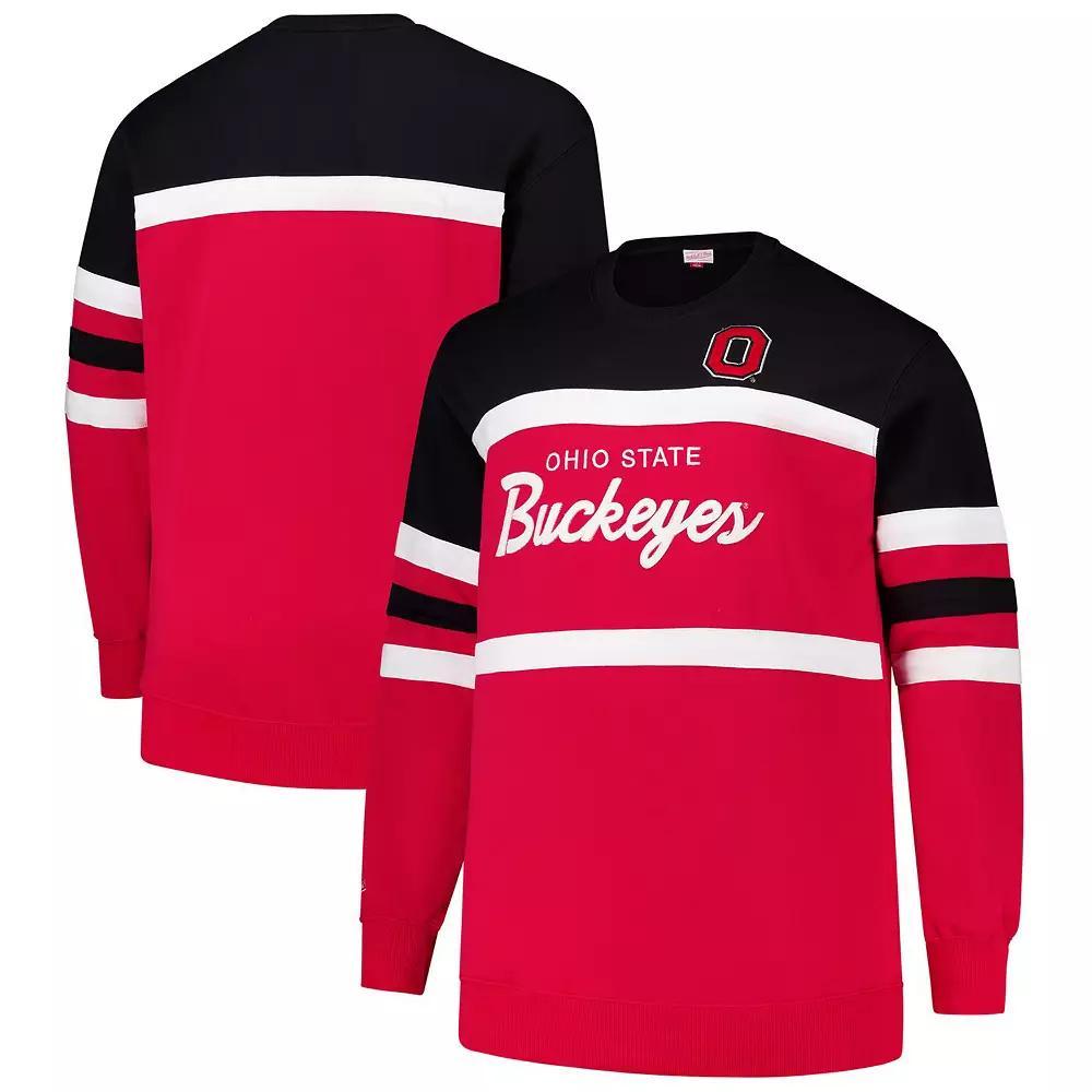 Men's Mitchell & Ness Scarlet Ohio State Buckeyes Big & Tall Vintage Logo Head Coach Fleece Pullover Sweatshirt, Size: 2XLT, Red Product Image