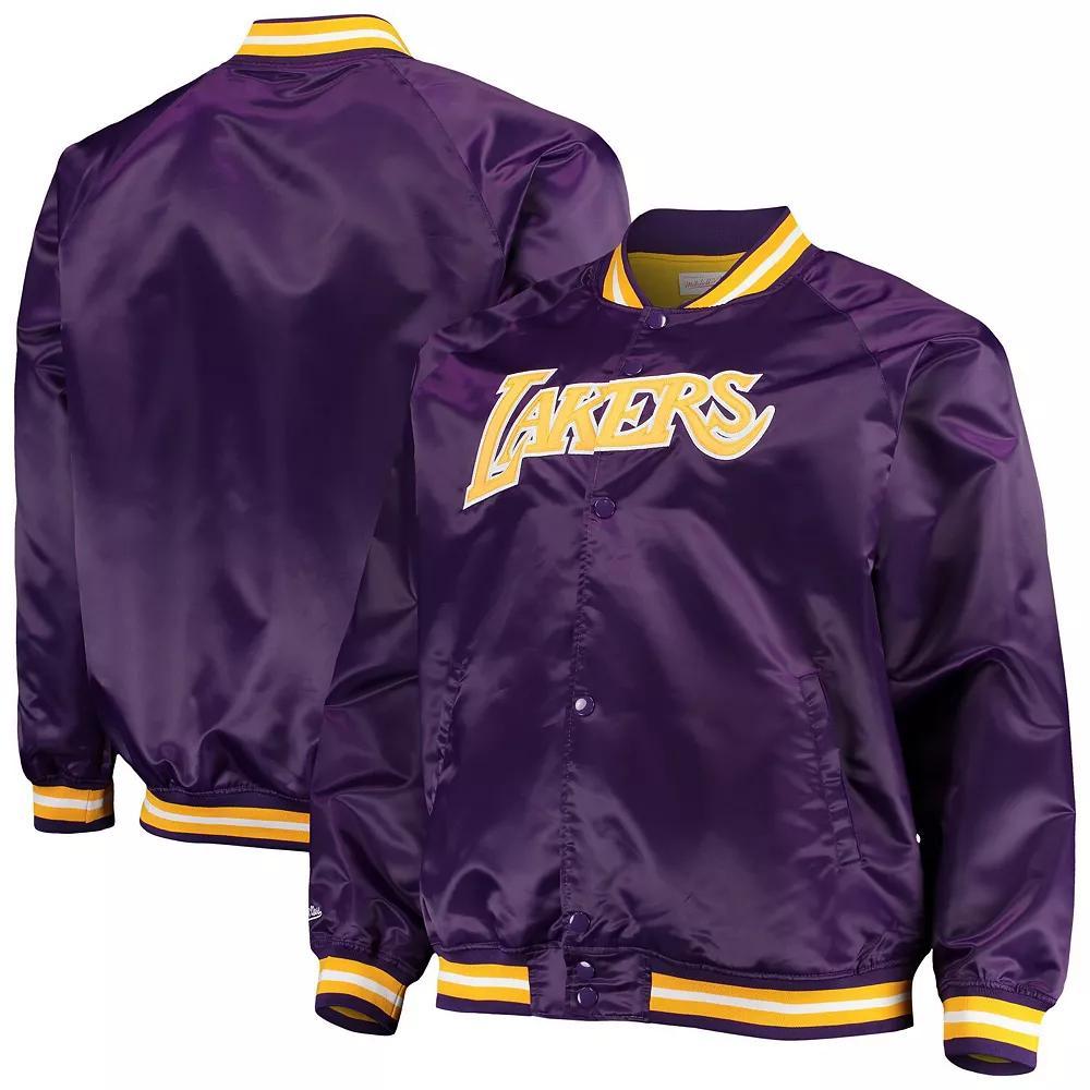 Men's Mitchell & Ness Purple Los Angeles Lakers Big & Tall Hardwood Classics Raglan Satin Full-Snap Jacket, Size: 3XB Product Image