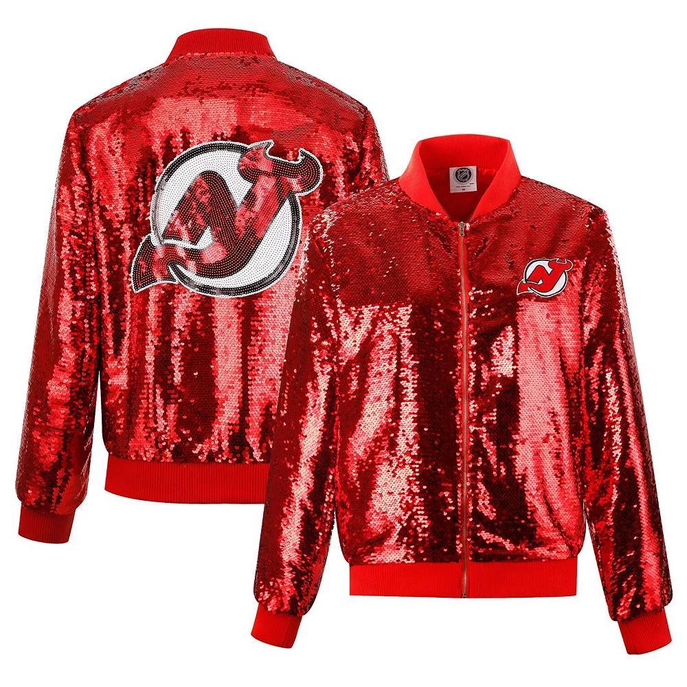 Women's Cuce Red New Jersey Devils Sequin Full-Zip Jacket, Size: 2XL, Nhl Red Product Image